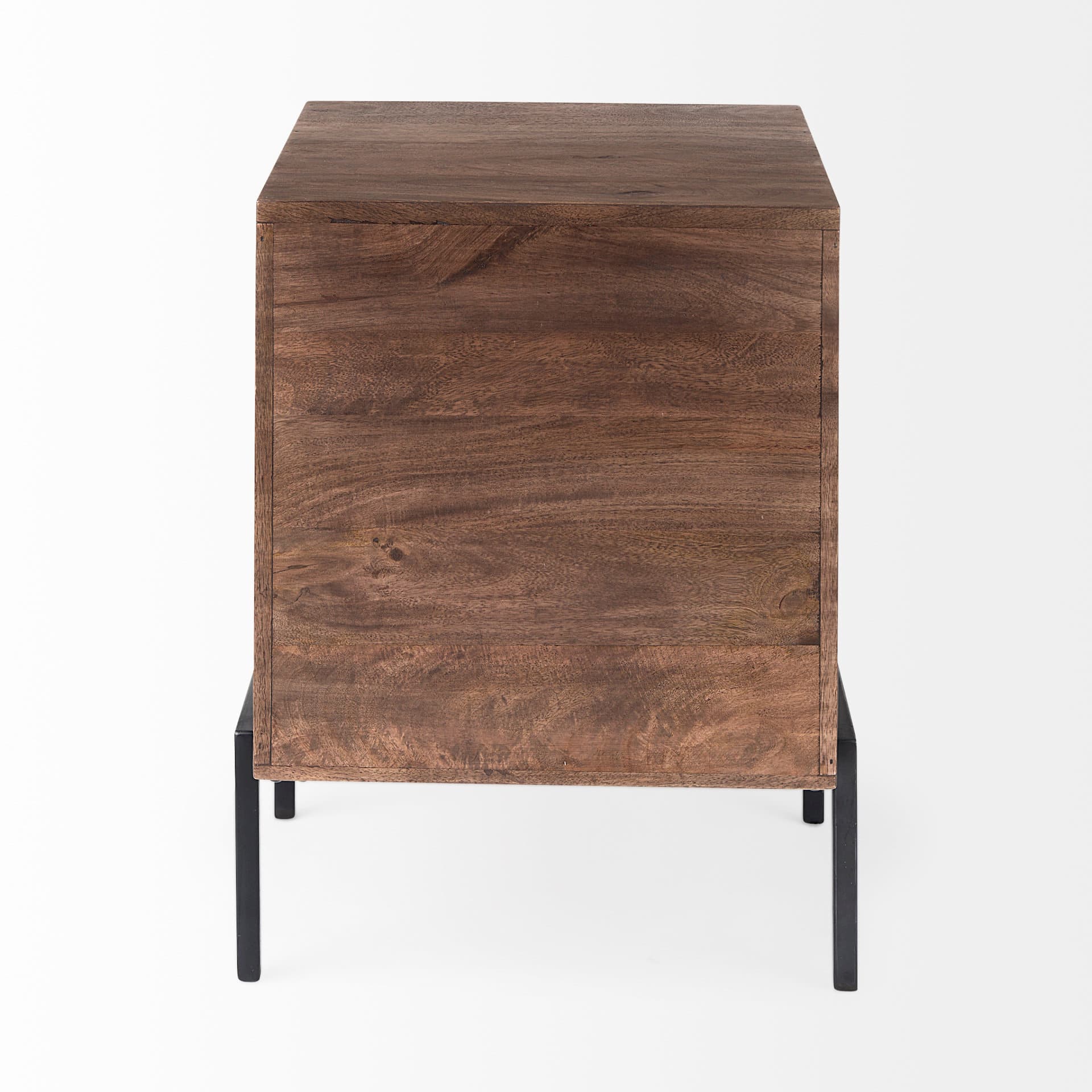 Arelius 20L x 18W x 26H Medium Brown Wood W/ Black Metal Frame End/Side Table — product photograph