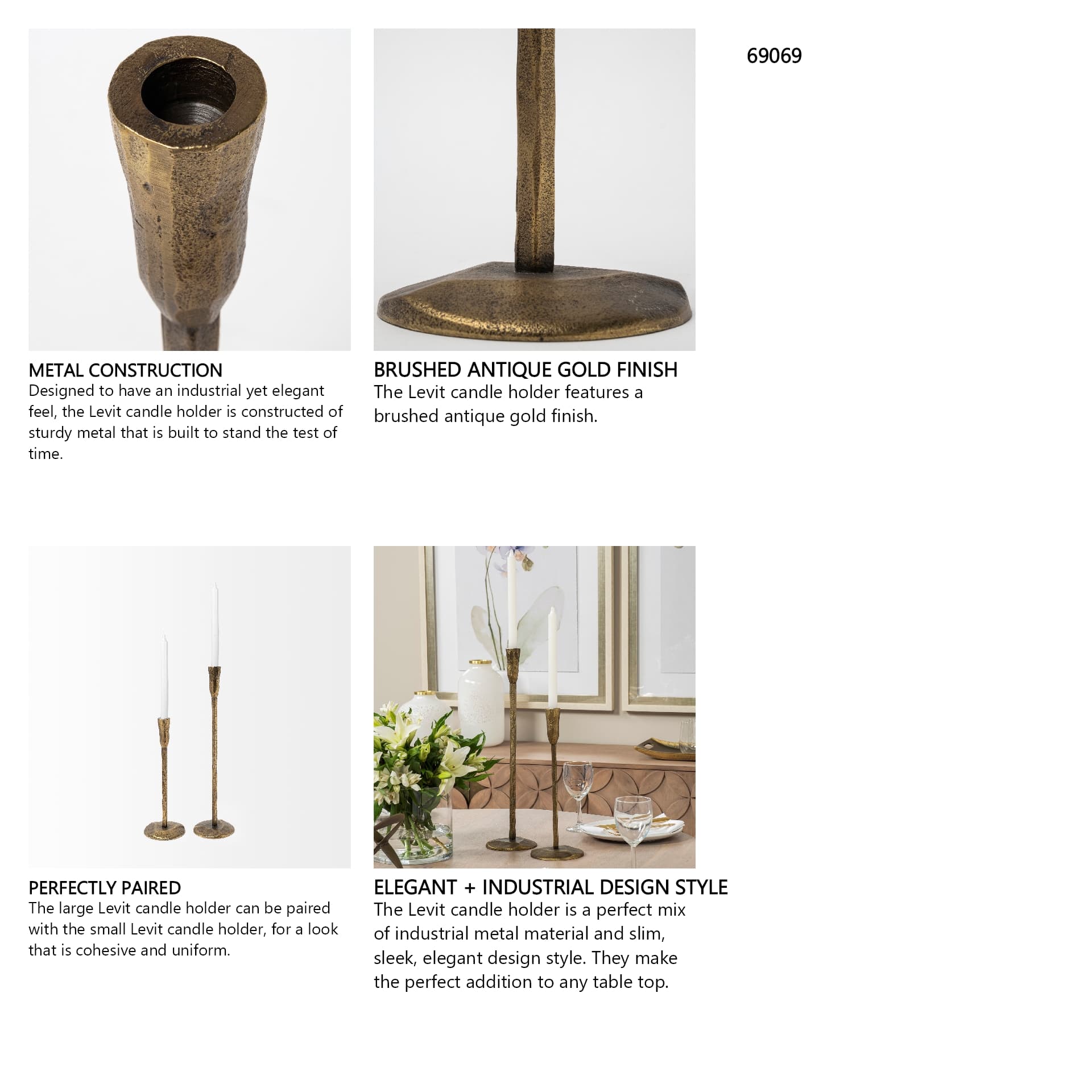 Levit (Large) Gold Table Candle Holder — in a styled room