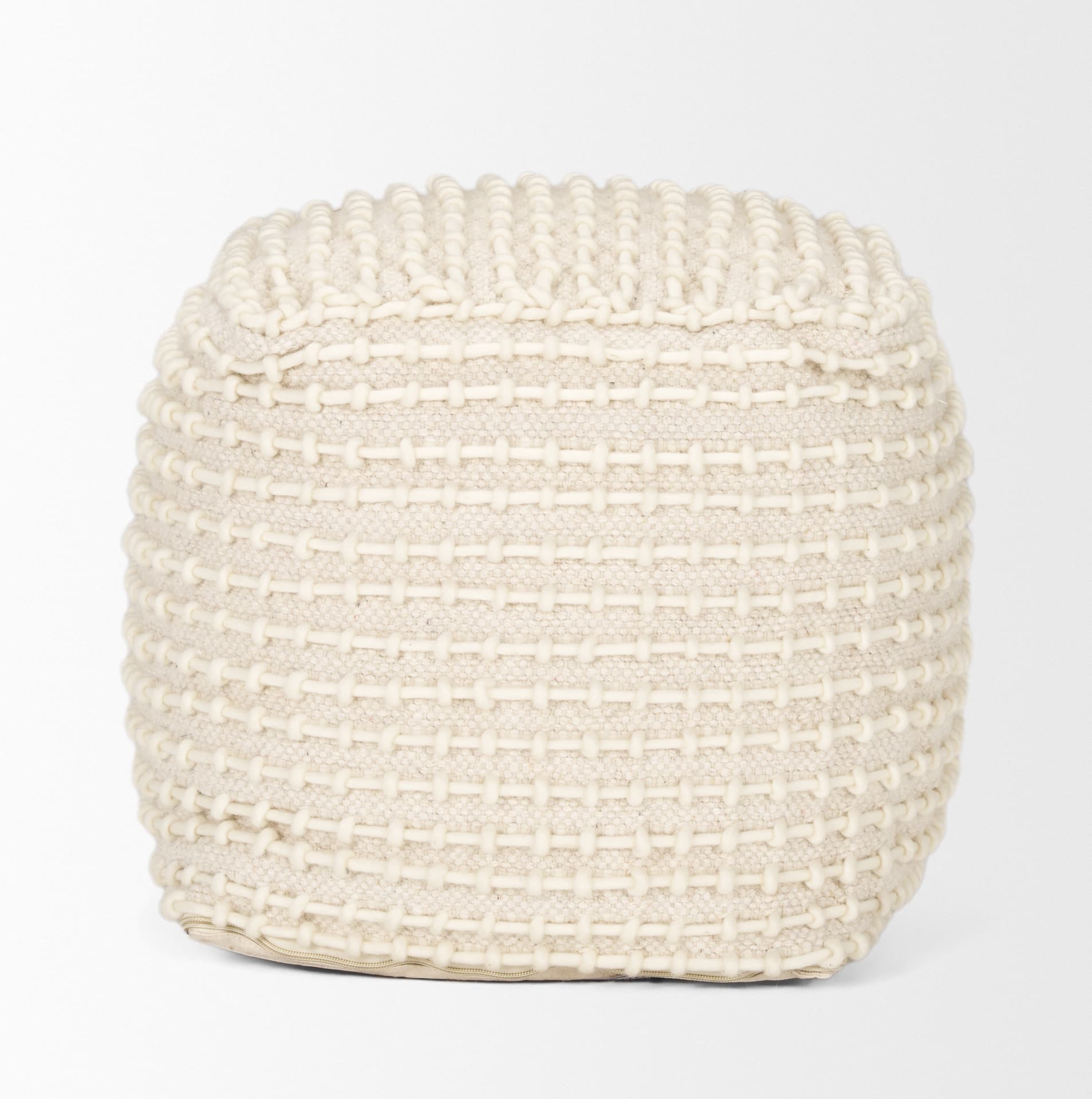 Sakaye Beige w/ Cream Stitched Patterned Pouf — product photograph