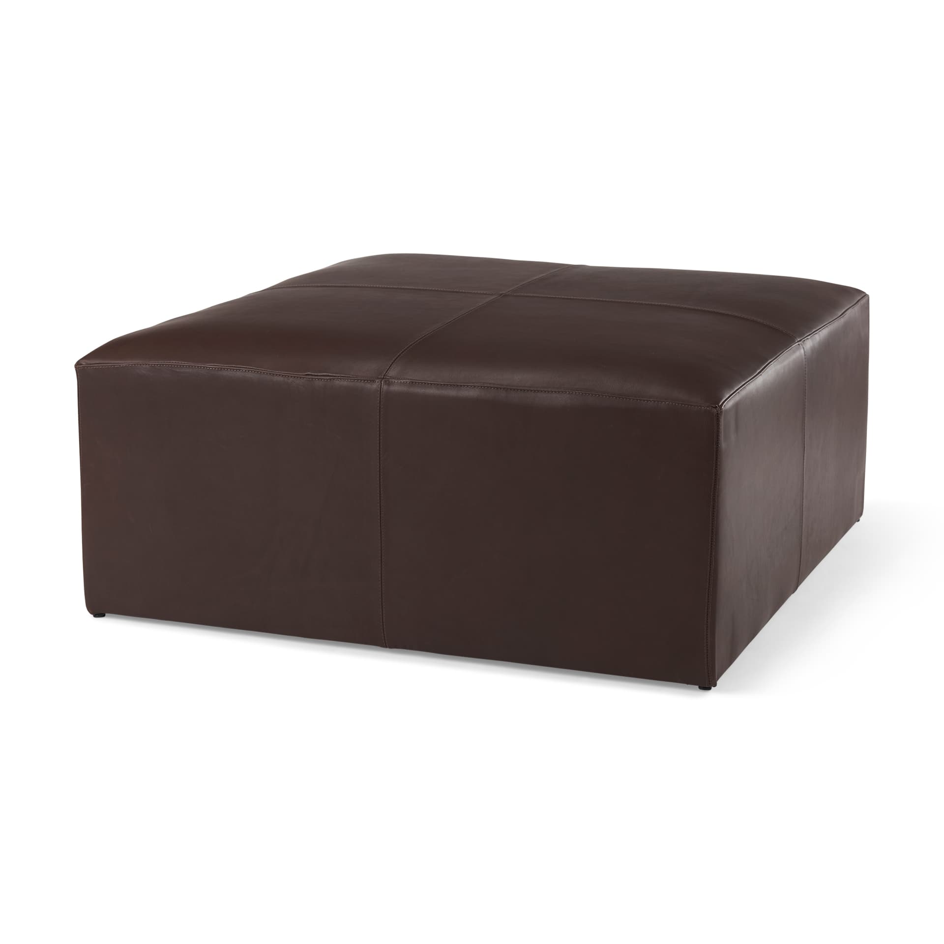 Minara 36L x 36W x 16H Square Dark Brown Leather Wrapped Ottoman — product photograph