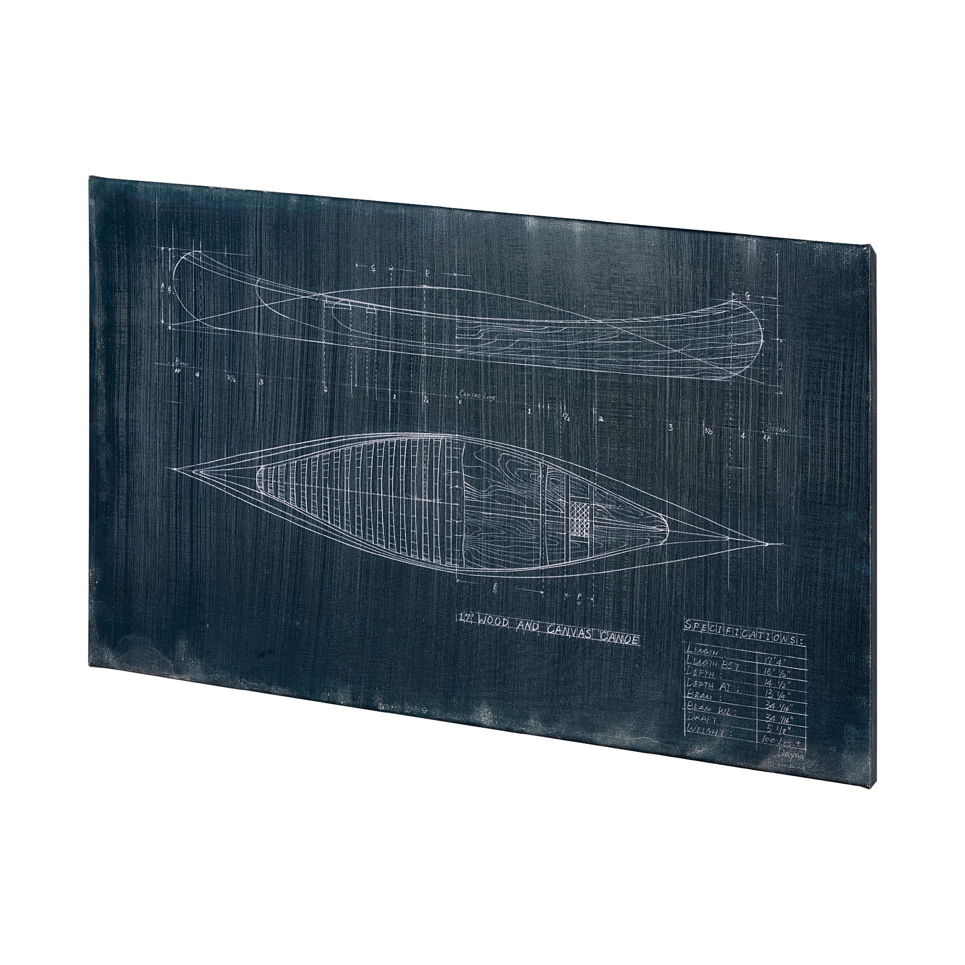 Canoe Blueprint (50 x 30) by Fiona H a Hand Embellished Textured Canvas — product photograph