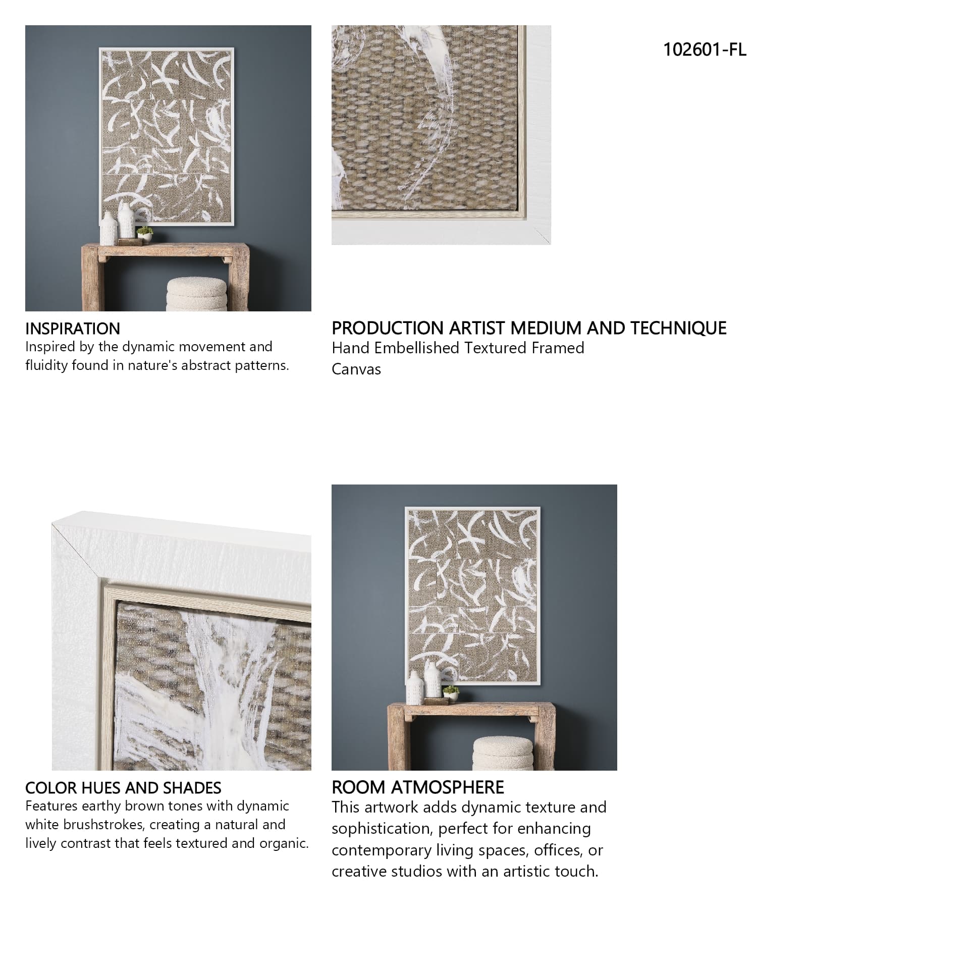 Woven Textile by Mercana Studio a Hand Embellished Textured Framed Canvas — in a styled room