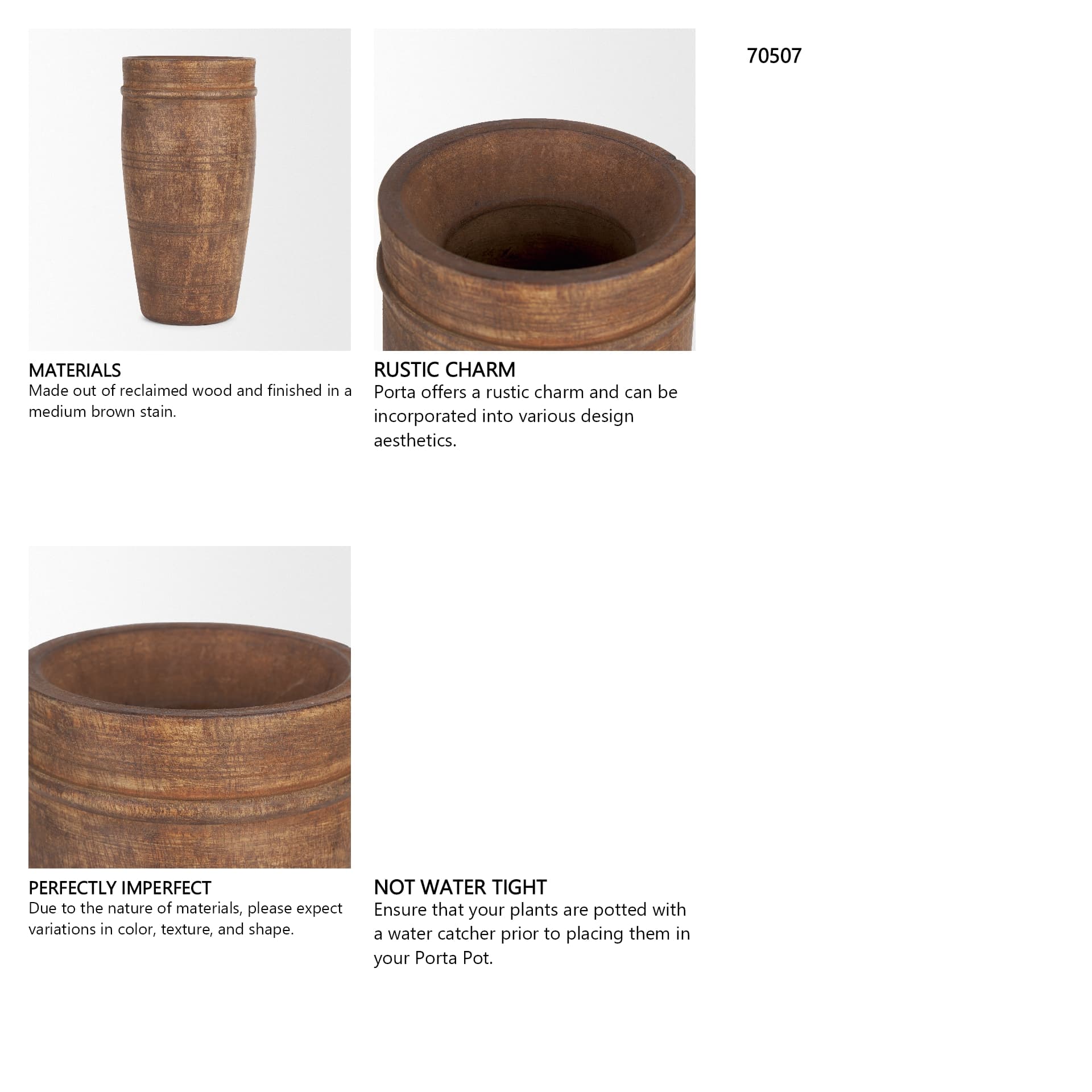 Porta Large Medium Brown Reclaimed Wooden Pot — in a styled room