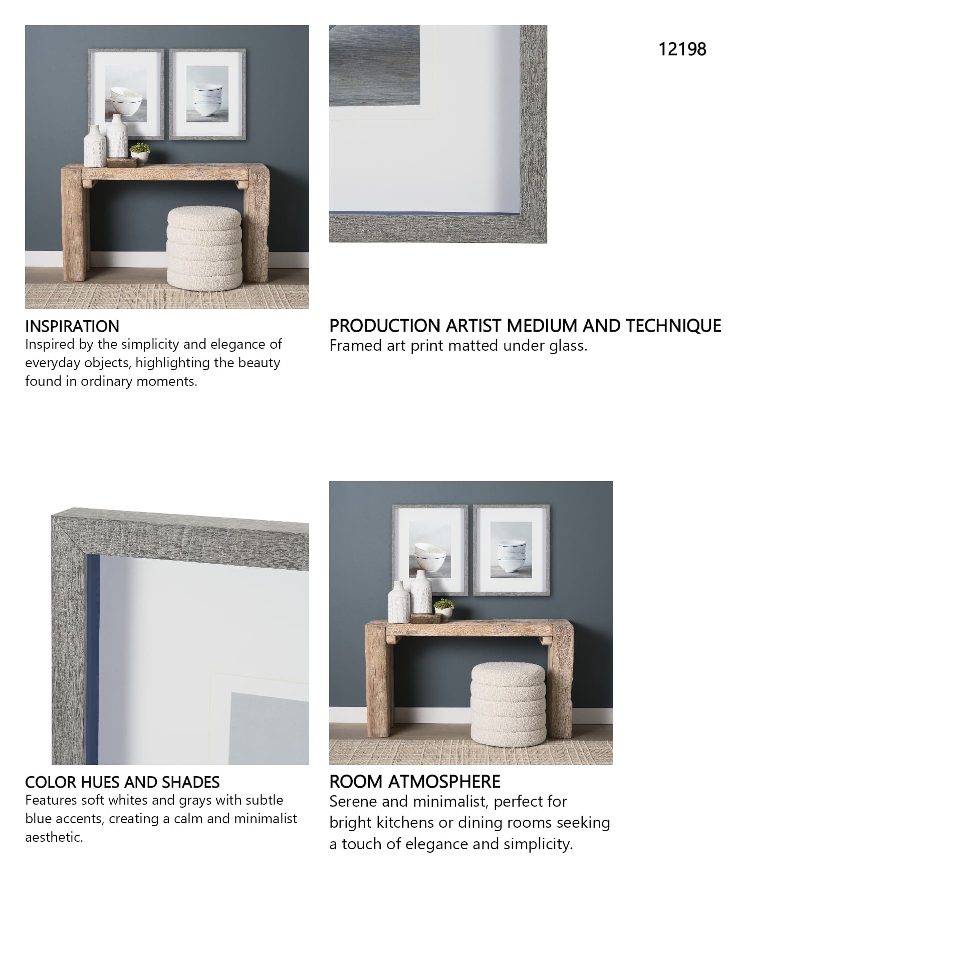 Four Artisan Bowls by Mark Chandon a Framed Art Print Matted under Glass — in a styled room
