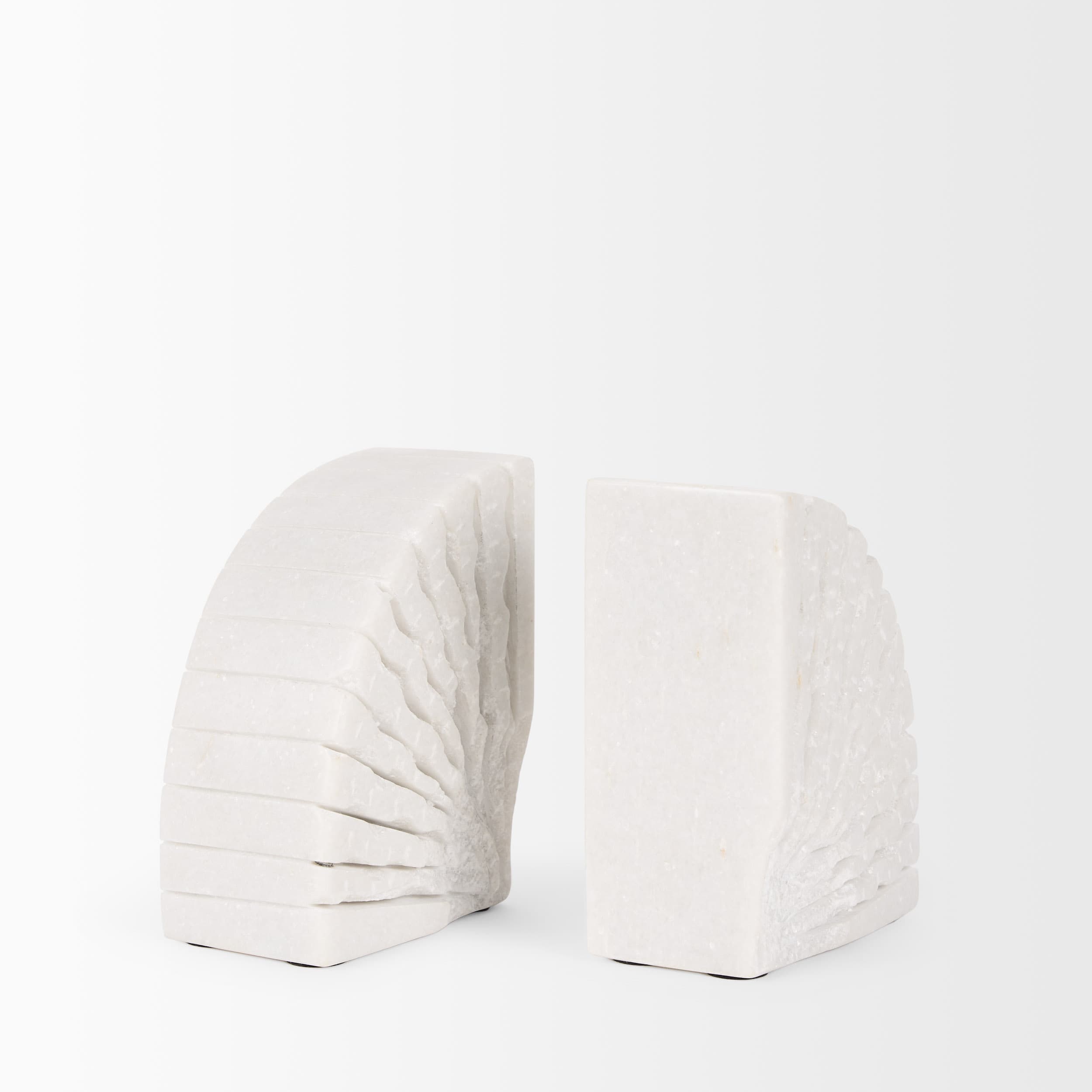 Stept White Marble Bookends w/rough carving (set of 2) — product photograph
