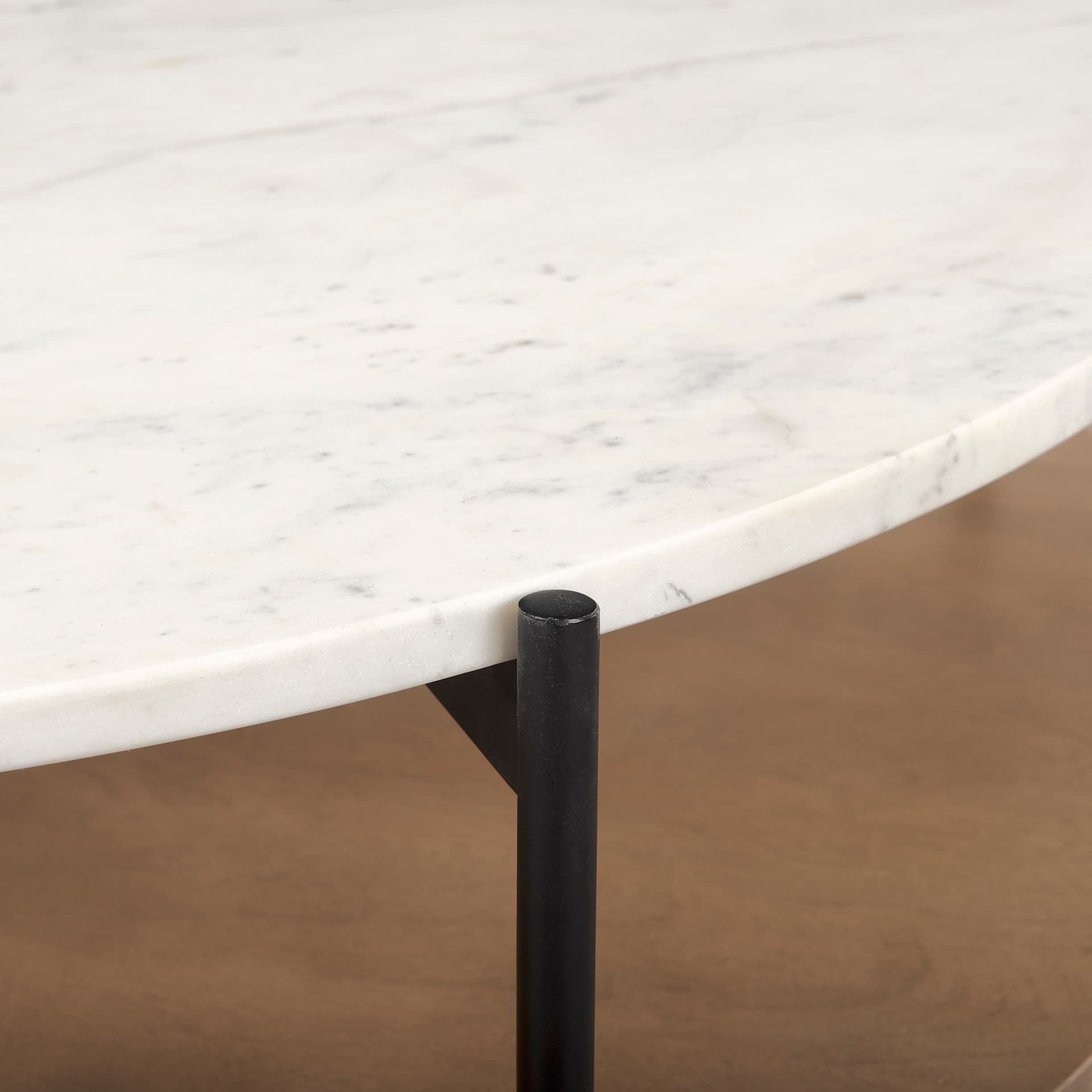 Larkin Marble Top w/ Brown Wood Shelf Round Coffee Table — product photograph