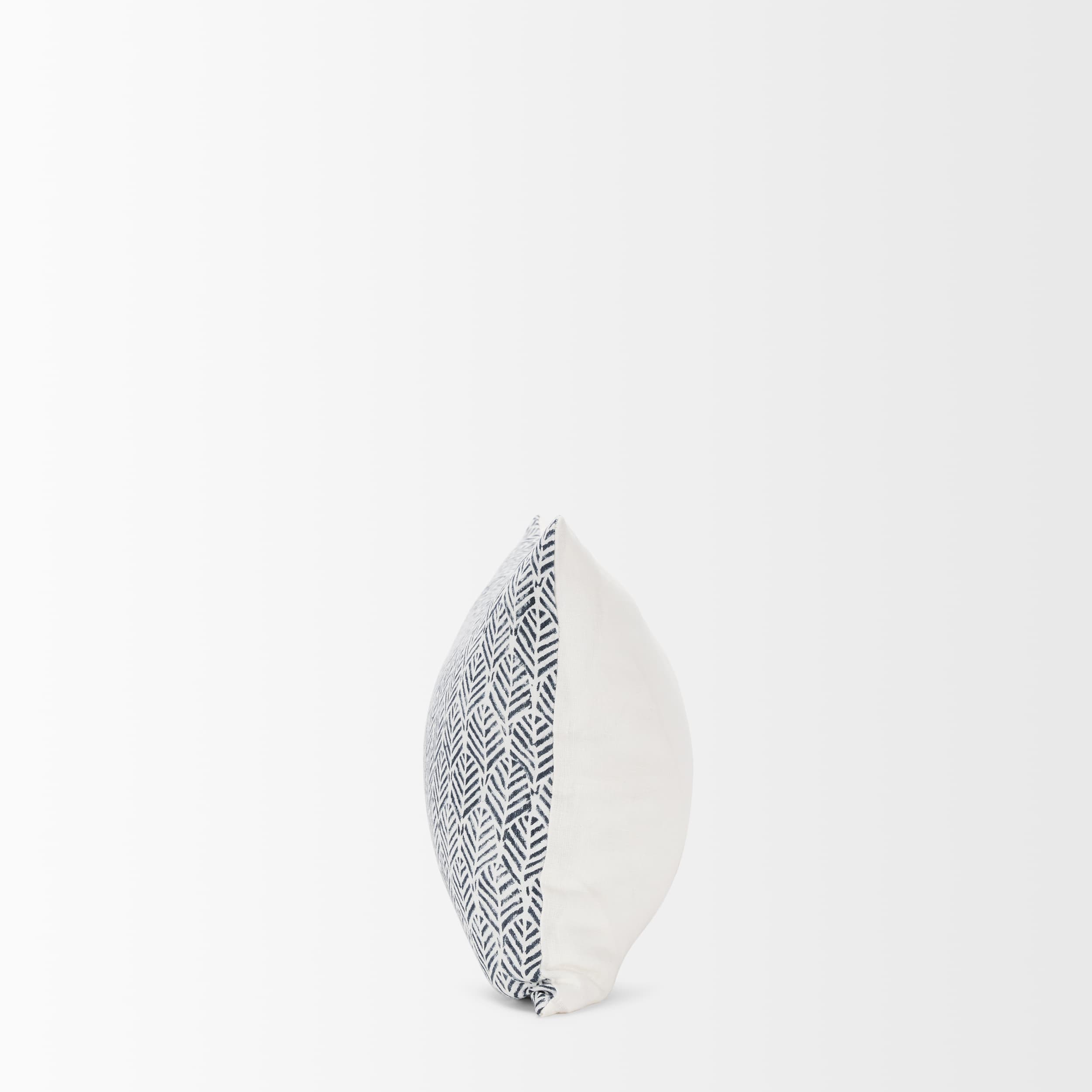 Janelle 14x26 Cream w/ Indigo Print Linen Lumbar Pillow Cover — product photograph
