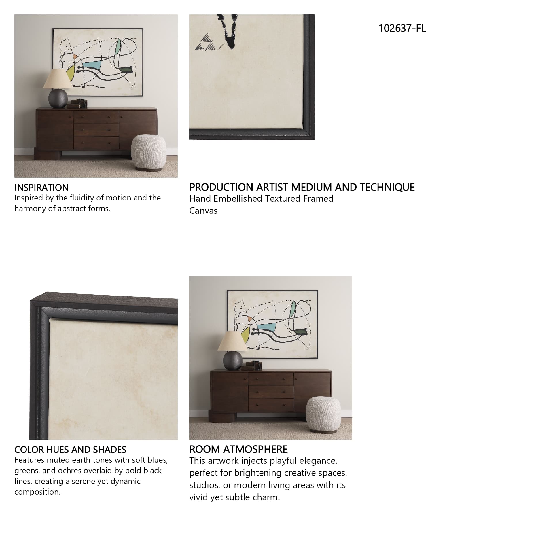 Vintage Vibes II by Mercana Studio a Hand Embellished Textured Framed Canvas — in a styled room