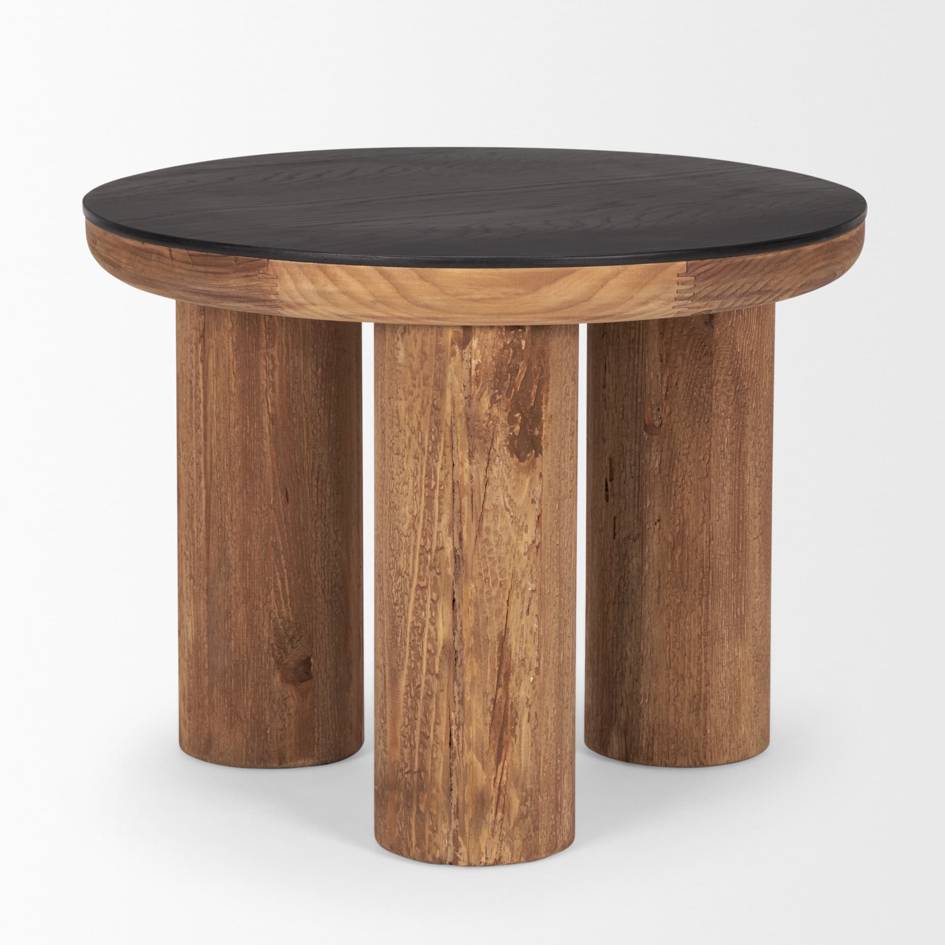 Tucson Natural Wood w/ Round Black Oak Top Side Table — product photograph