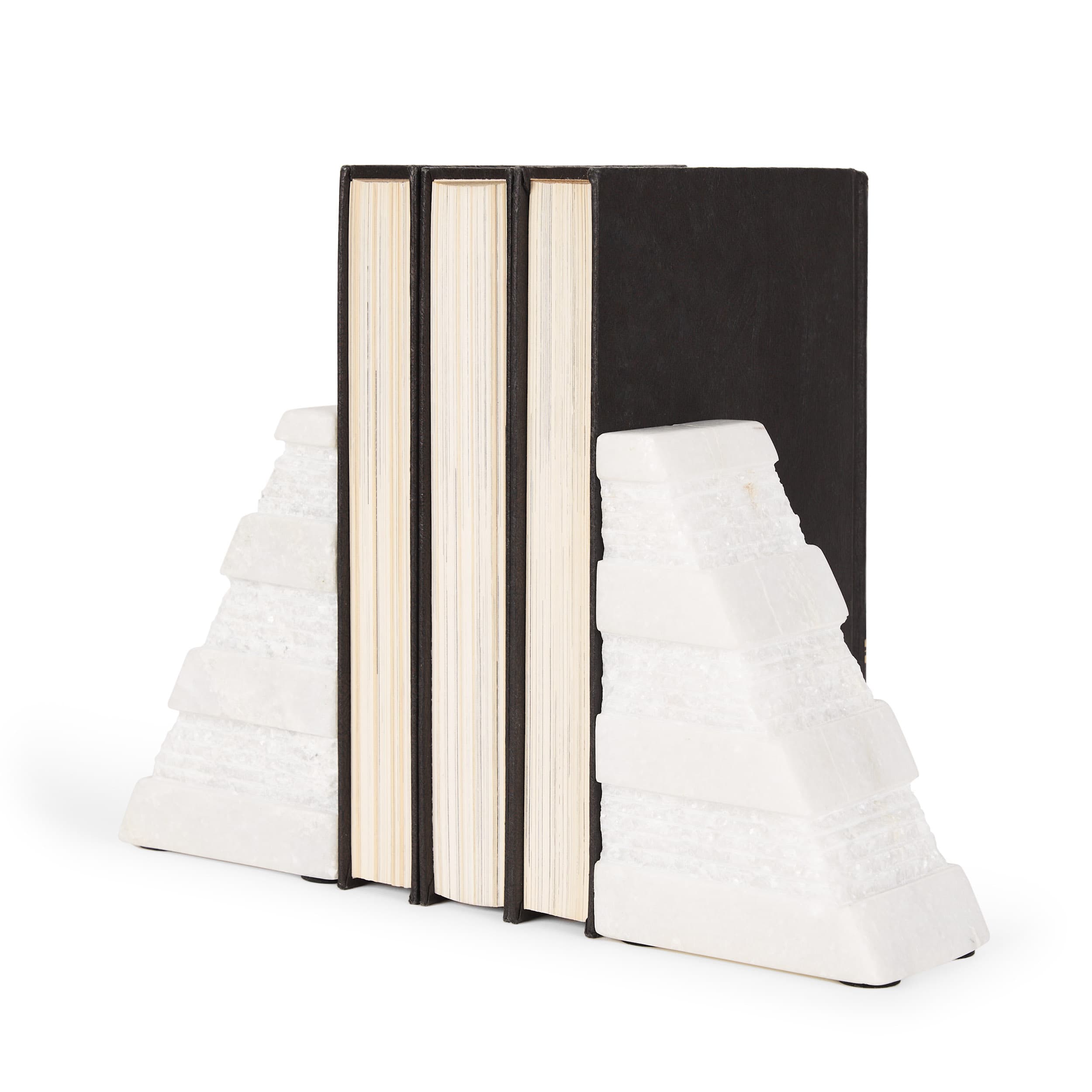 Cavetto White Marble Bookends w/rough carving S/2 — product photograph