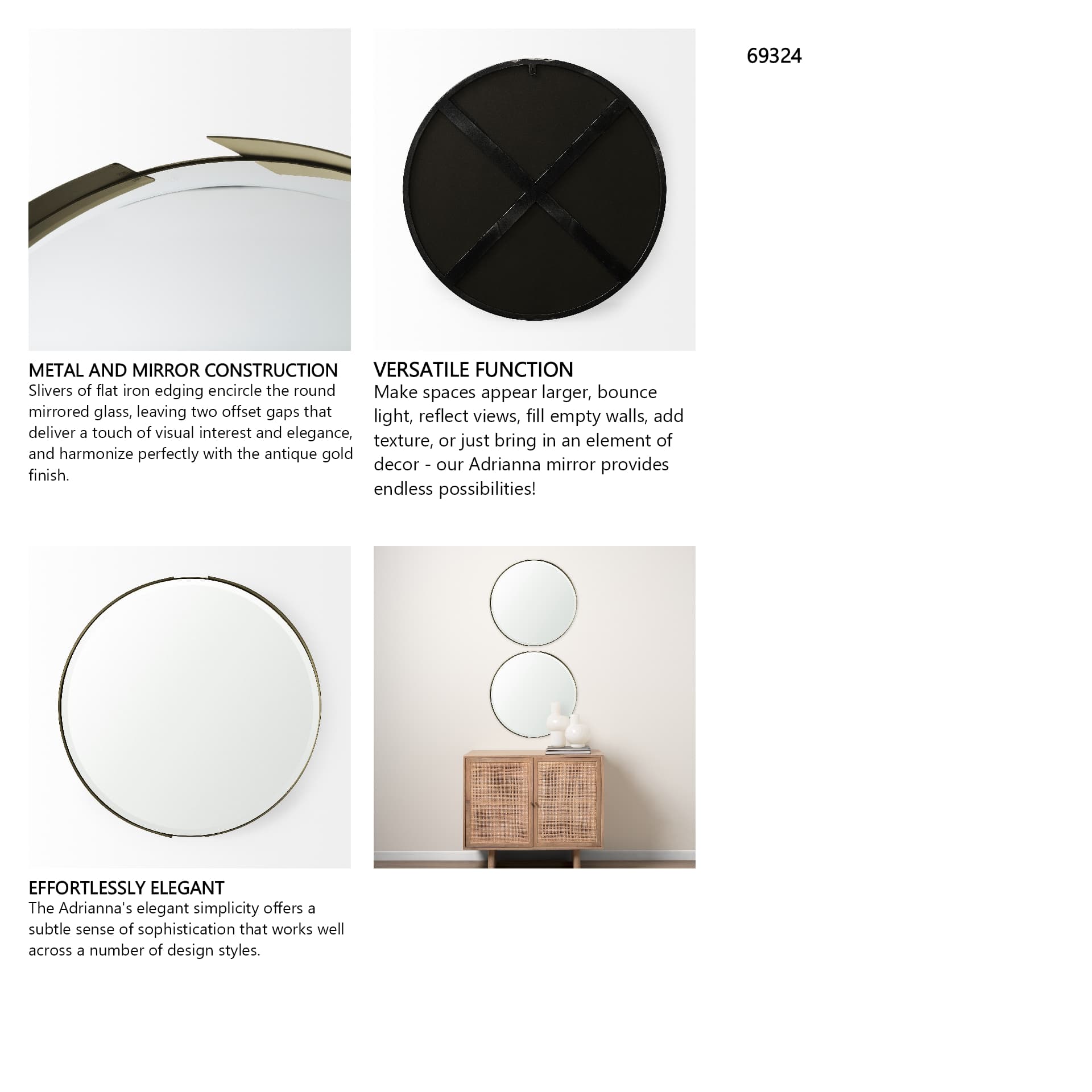Adrianna 24.4" Gold Metal Round Mirror — in a styled room