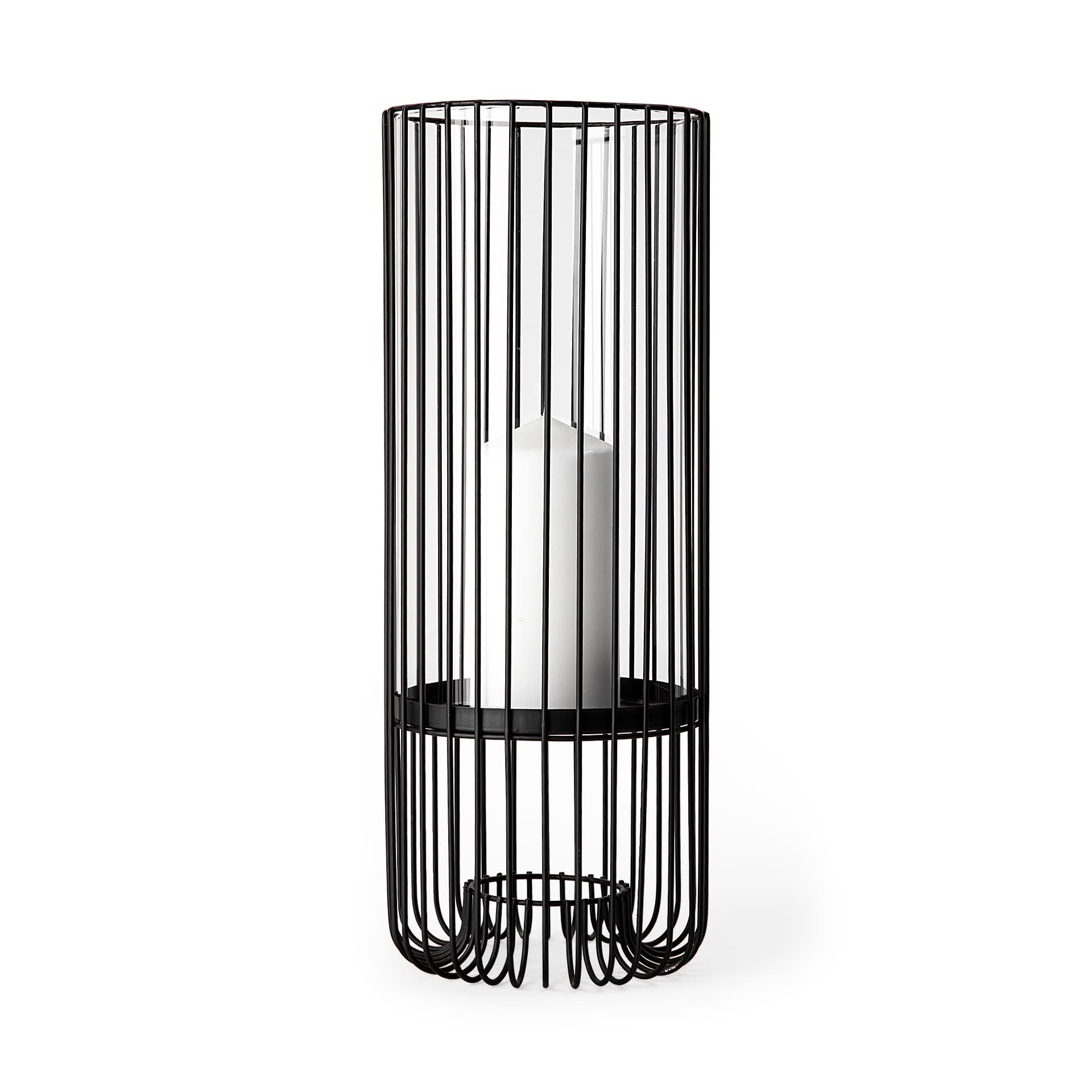 Velo II Large Black Metal Cylindrical Table Candle Holder — product photograph