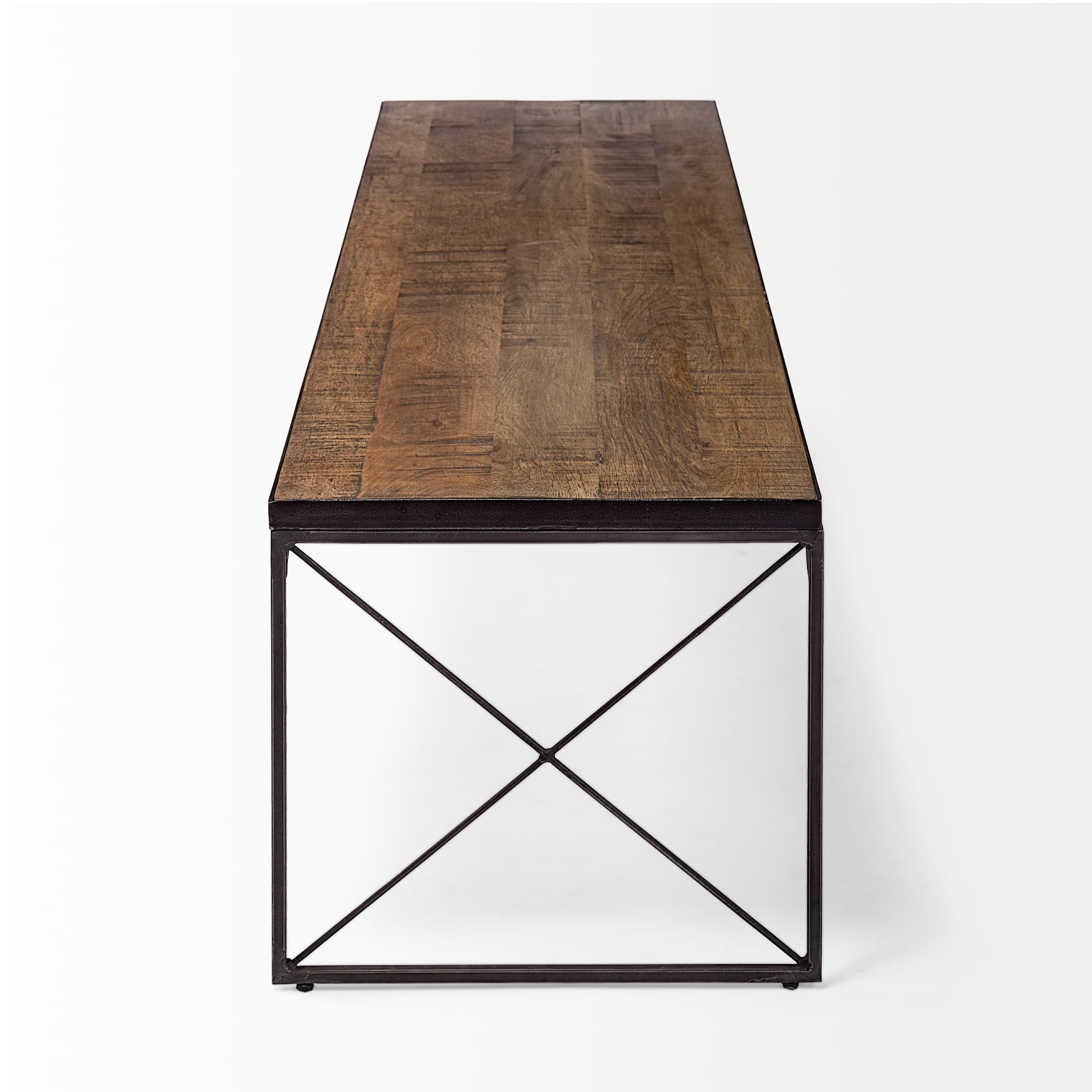 Trestman III 66L x 18W Brown Wood Top W/Black Iron Base Accent Bench — product photograph