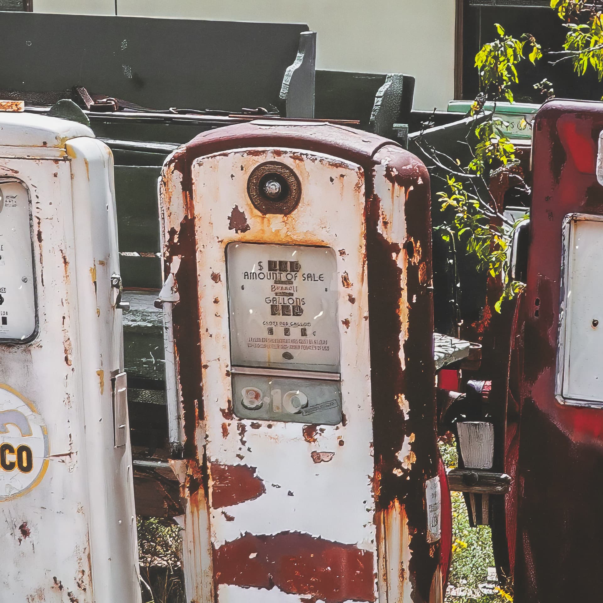Gas Pumps by Richard Silver Hand Embelished Framed Art Print Matted under Glass — product photograph