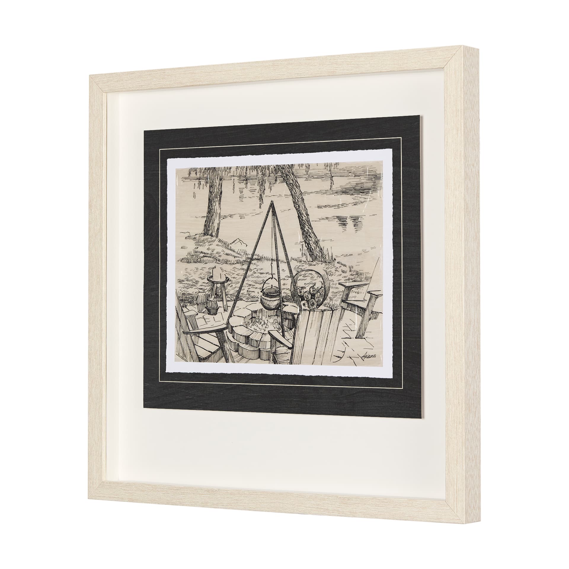 Fireside I by Mercana Studio a Hand Embellished Textured Framed Art Print Matted under Glass — product photograph