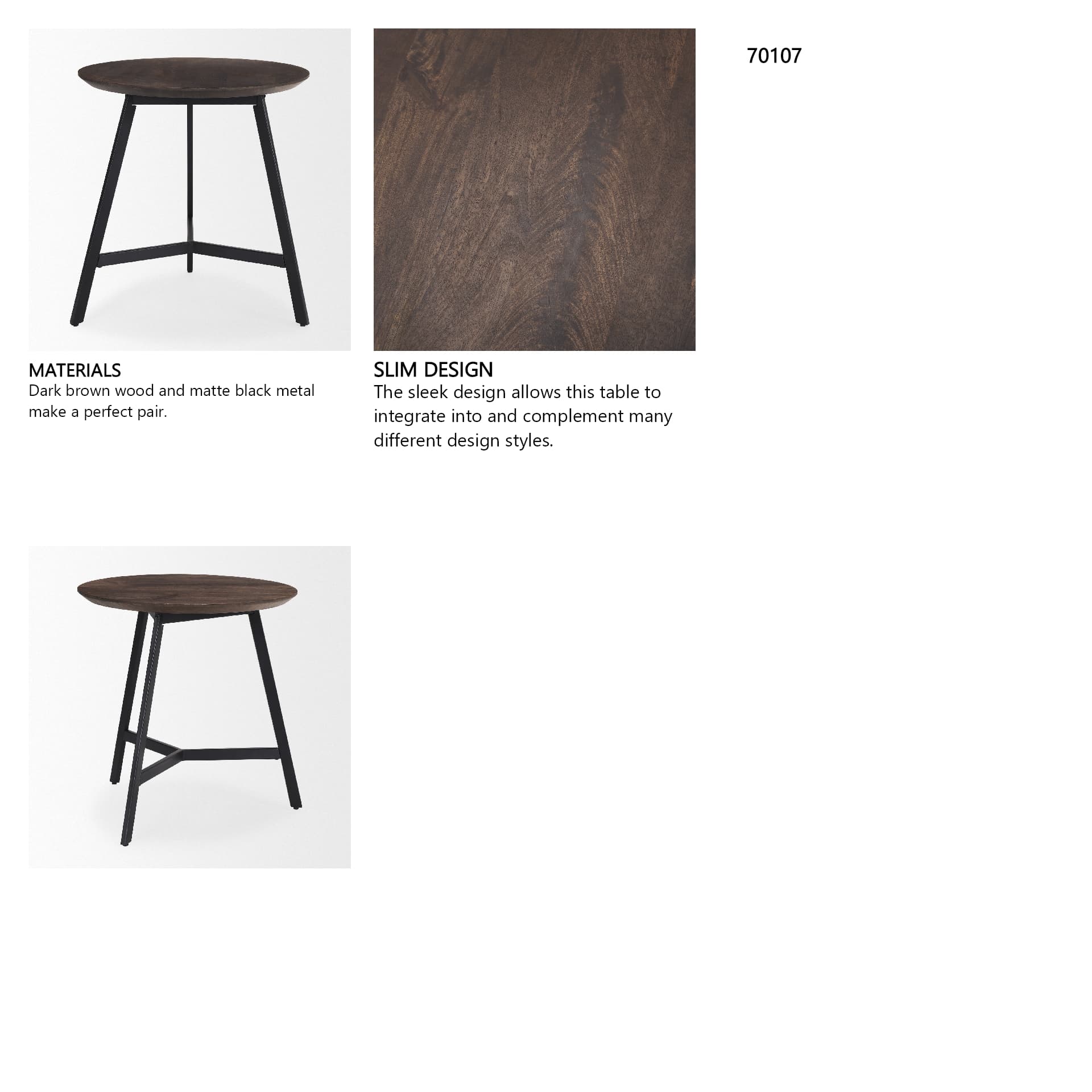 Todd Dark Brown Wood W/ Metal Legs Side Table — in a styled room