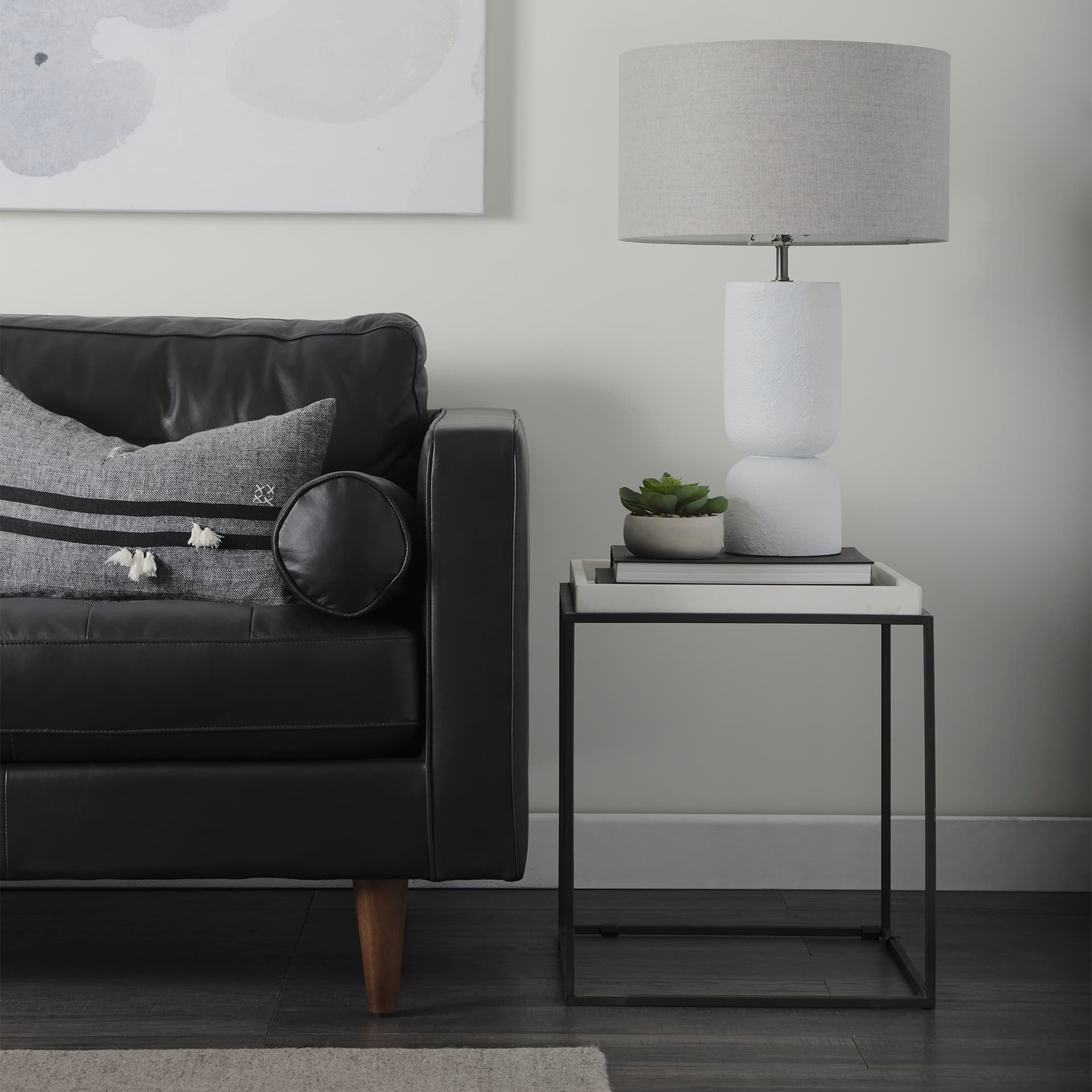 Svend 88.0L x 38.0W x 34.0H Black Leather Sofa — product photograph