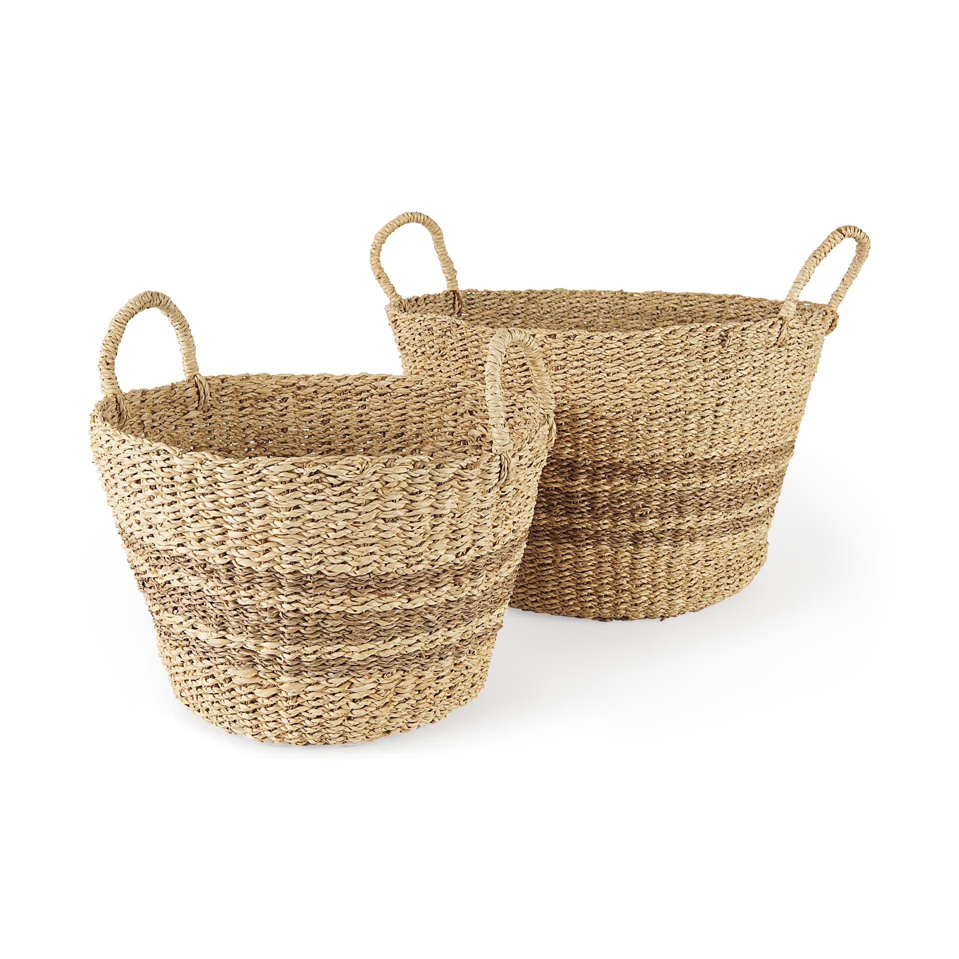 Vance 17.7L x 17.7W x 11.8H Light Brown Palm Leaf and Seagrass Round Basket W/ Handles — product photograph