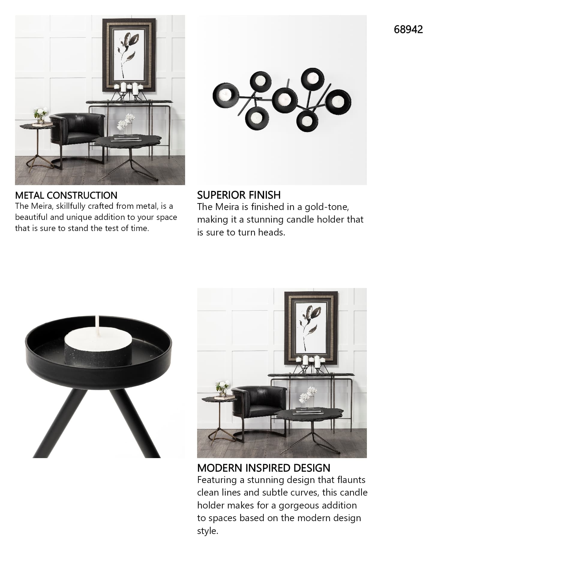 Meira Black Metal Seven Votive Table Candle Holder — in a styled room