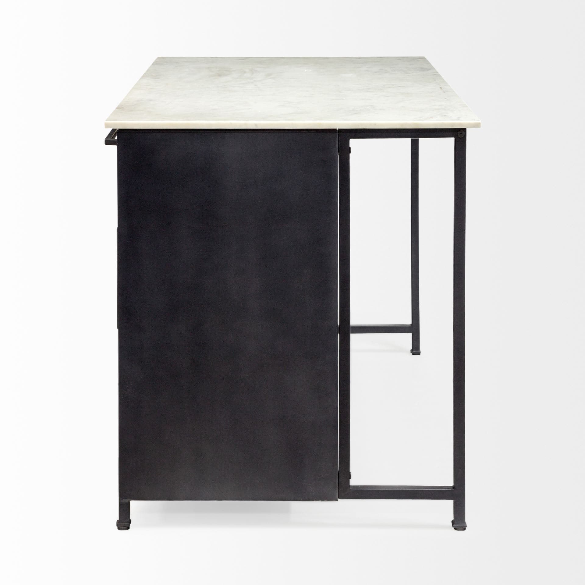 Fieri Solid Iron Black Body White Marble Top Four Drawer Kitchen Island — product photograph