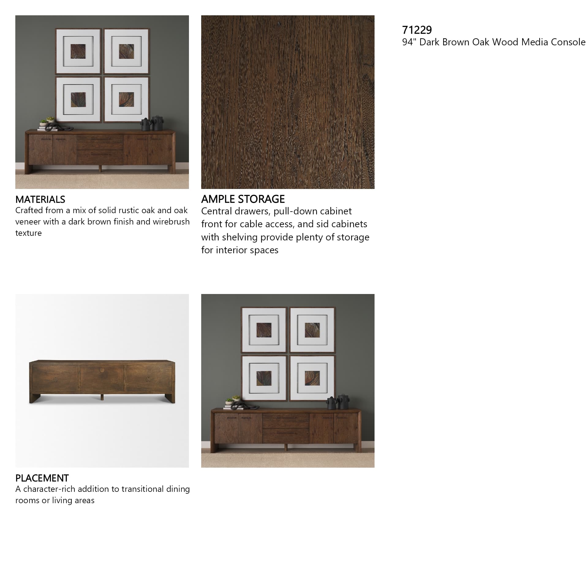 Belford 94" Dark Brown Oak Wood Media Console — product photograph