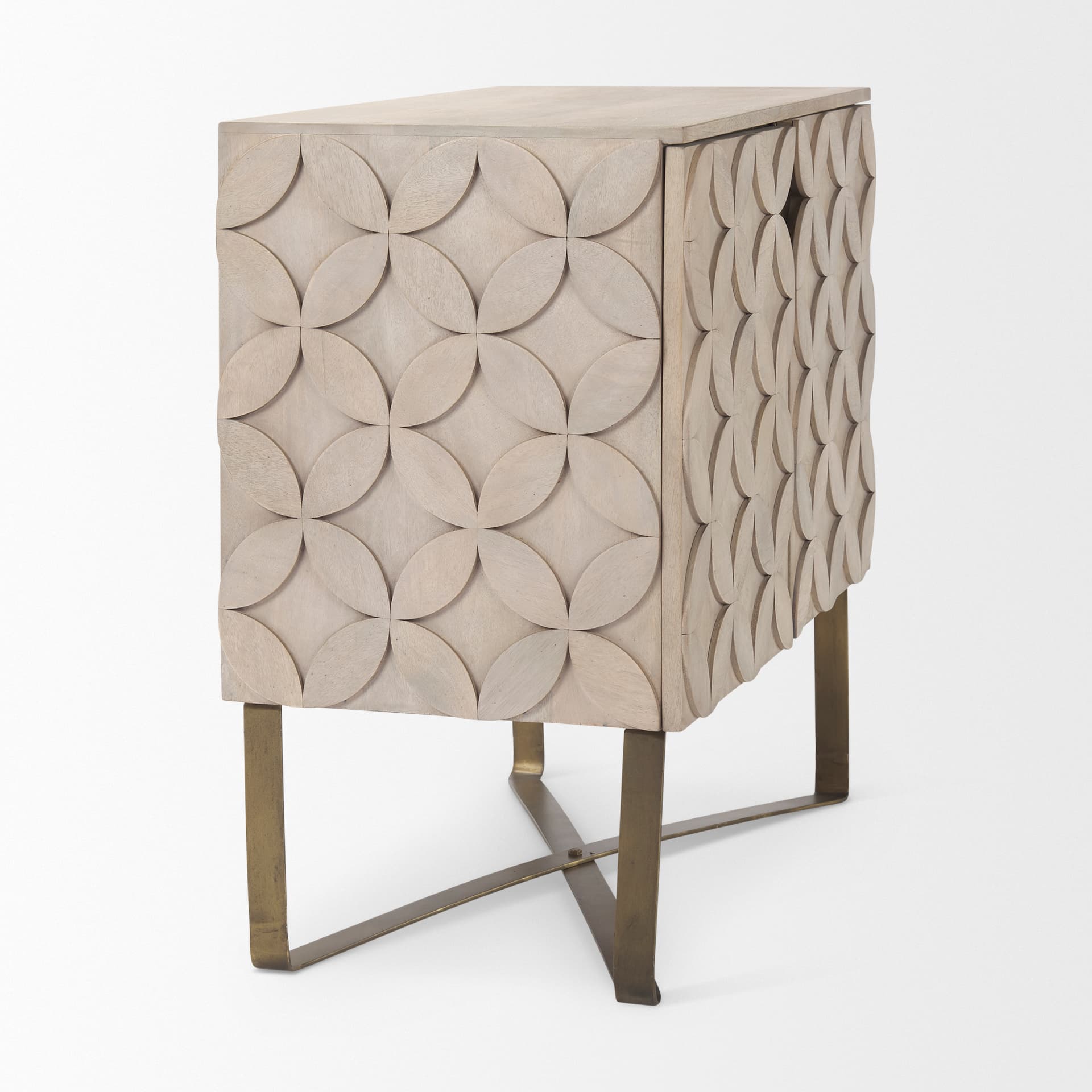 Excelsior 36.0L x 18.0W x 32.5H Light Brown Wood Gold Iron Base Accent Cabinet — product photograph
