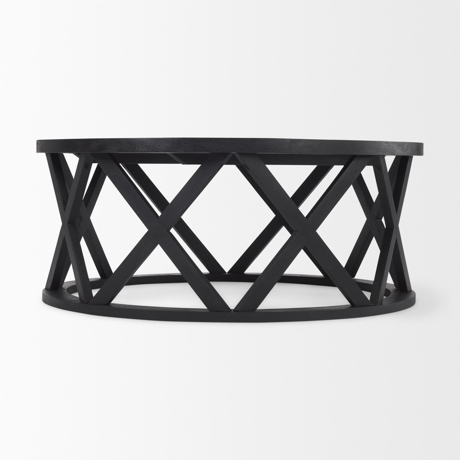 Forsey 28.0L x 45.3W x 18.0H Black Solid Wood Round Coffee Table — product photograph