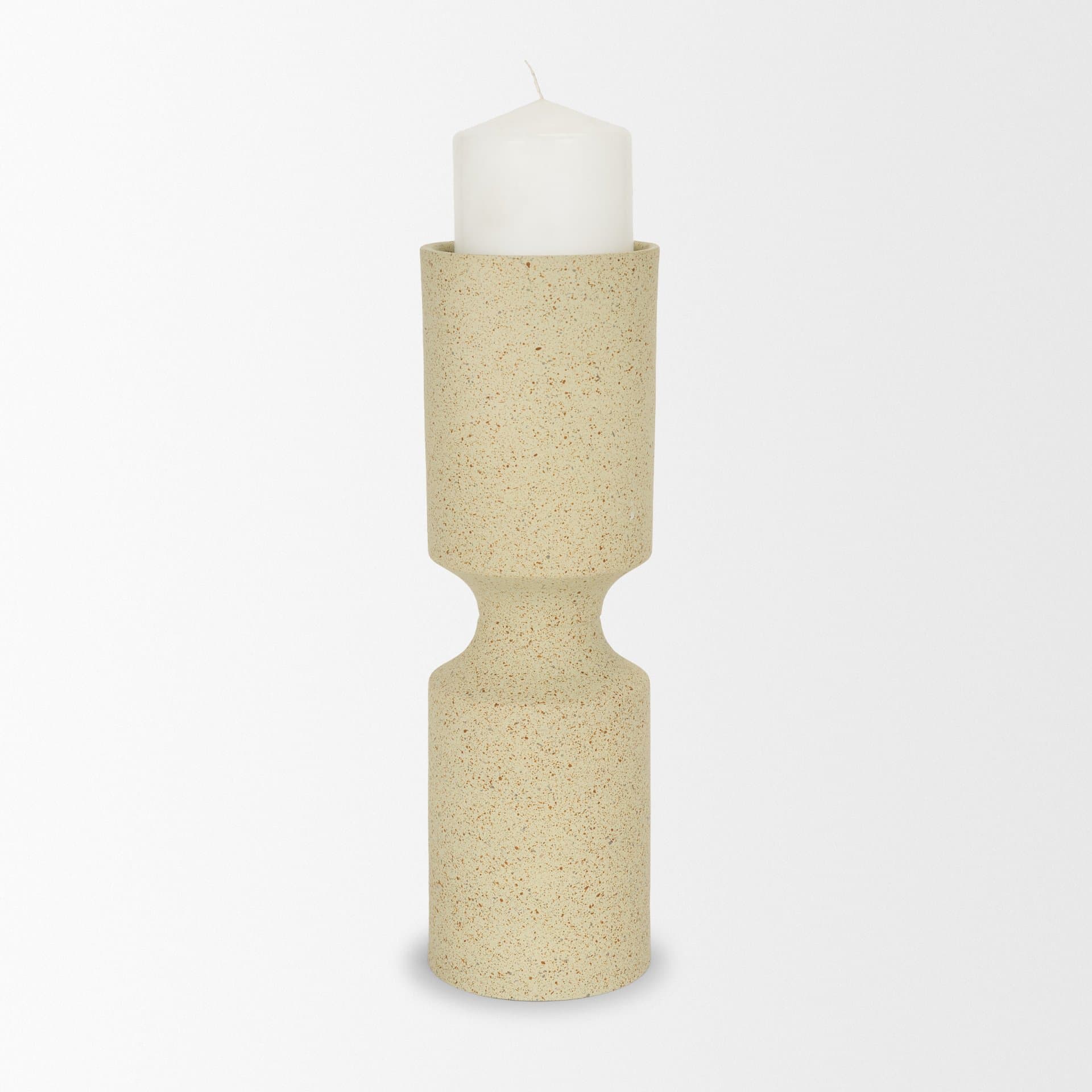 Akira Large Textured Beige Metal Pillar Candle Holder — product photograph