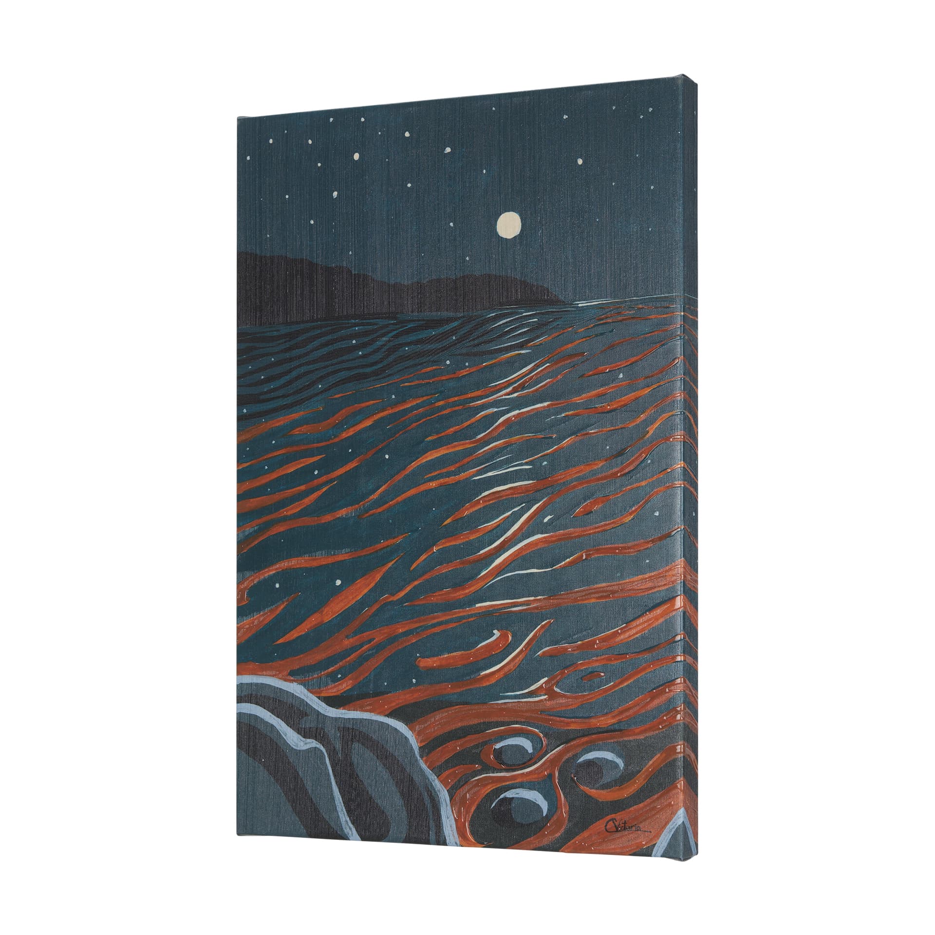 Sea bay at nitght II by Mercana Studio a Hand Embellished Textured Canvas — product photograph