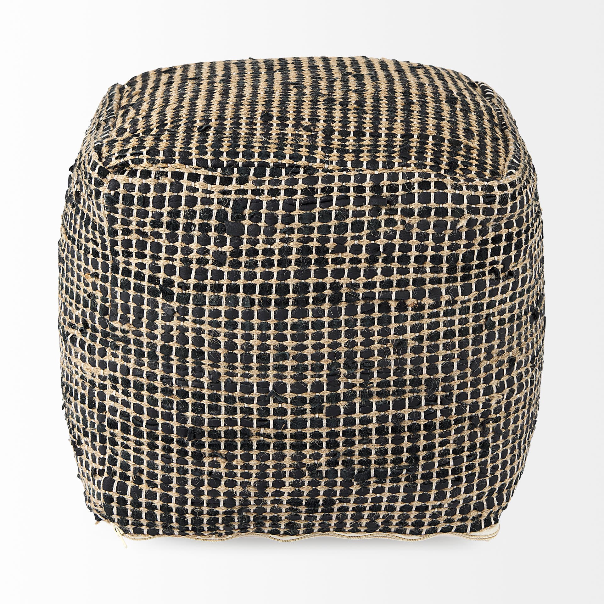 Aalia 16.0L x 16.0W x 16.0H Charcoal Leather and Jute Pouf — product photograph