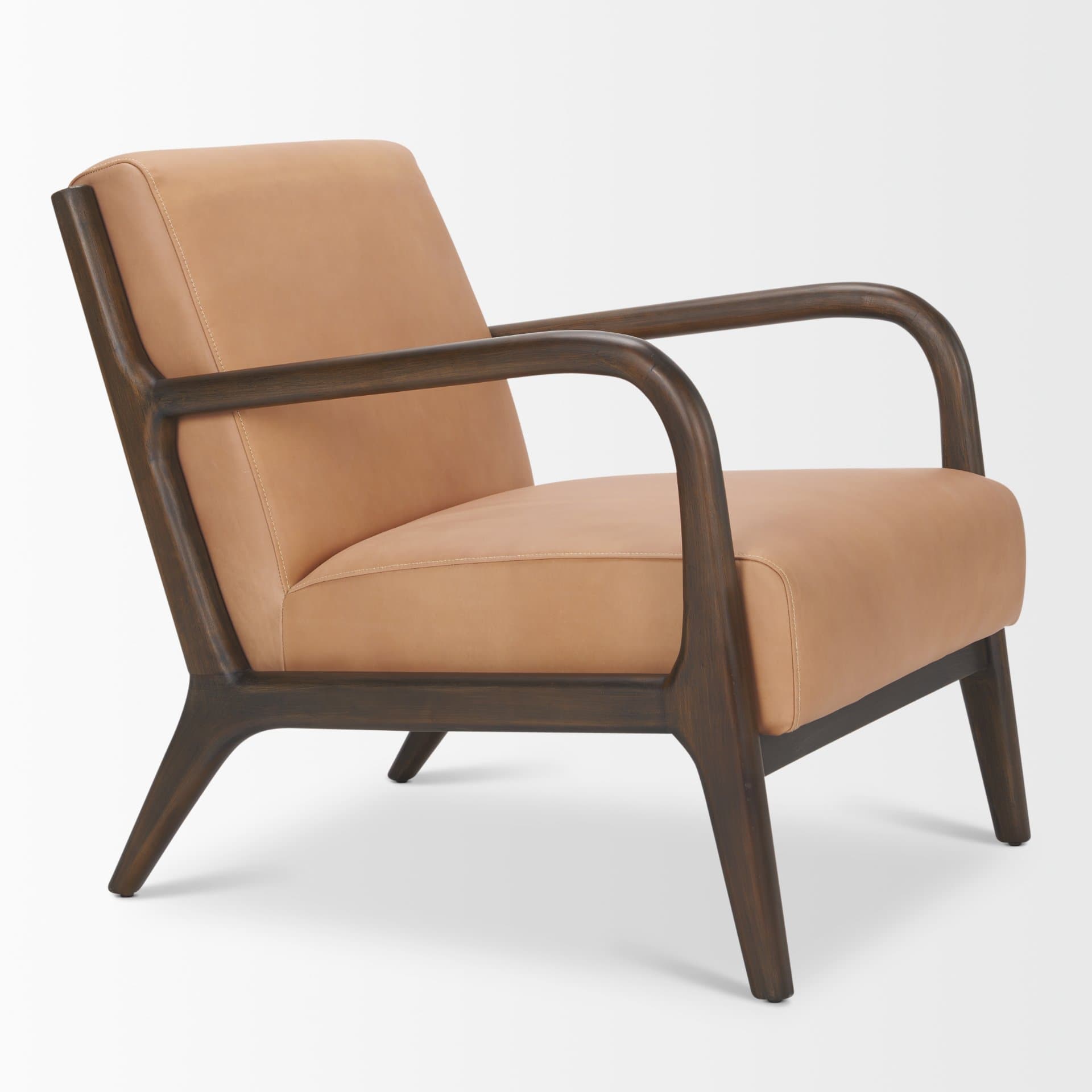 Cashel Accent Chair W/ Dark Brown Wood and Tan Genuine Leather — product photograph