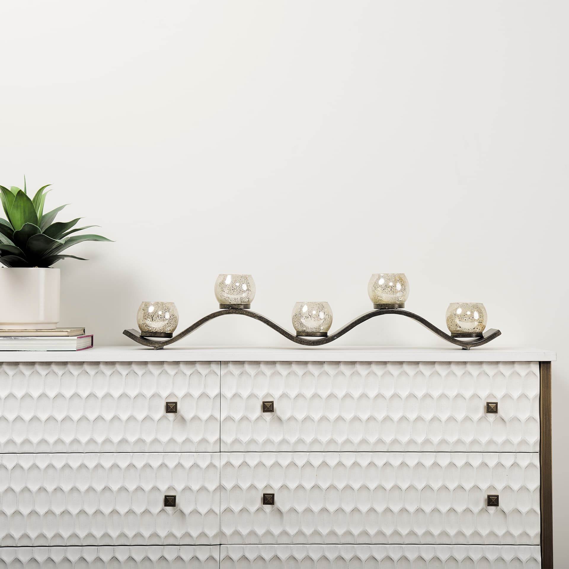 Lux Copper Metal Five Hurricane Glass Holder Table Candle Holder — product photograph