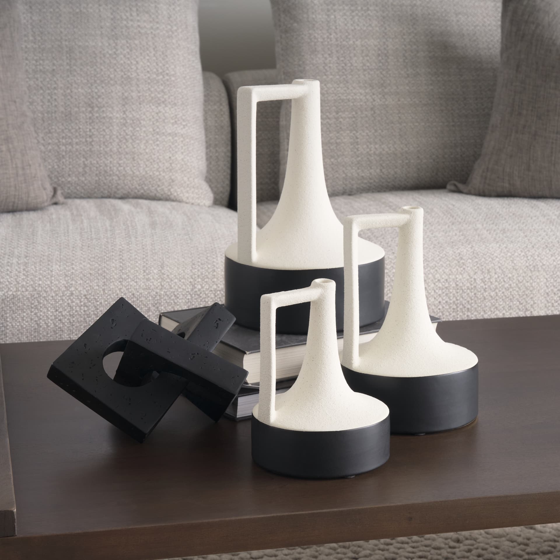 Burton 11.6H Medium White and Black Ceramic Jug Vase — product photograph