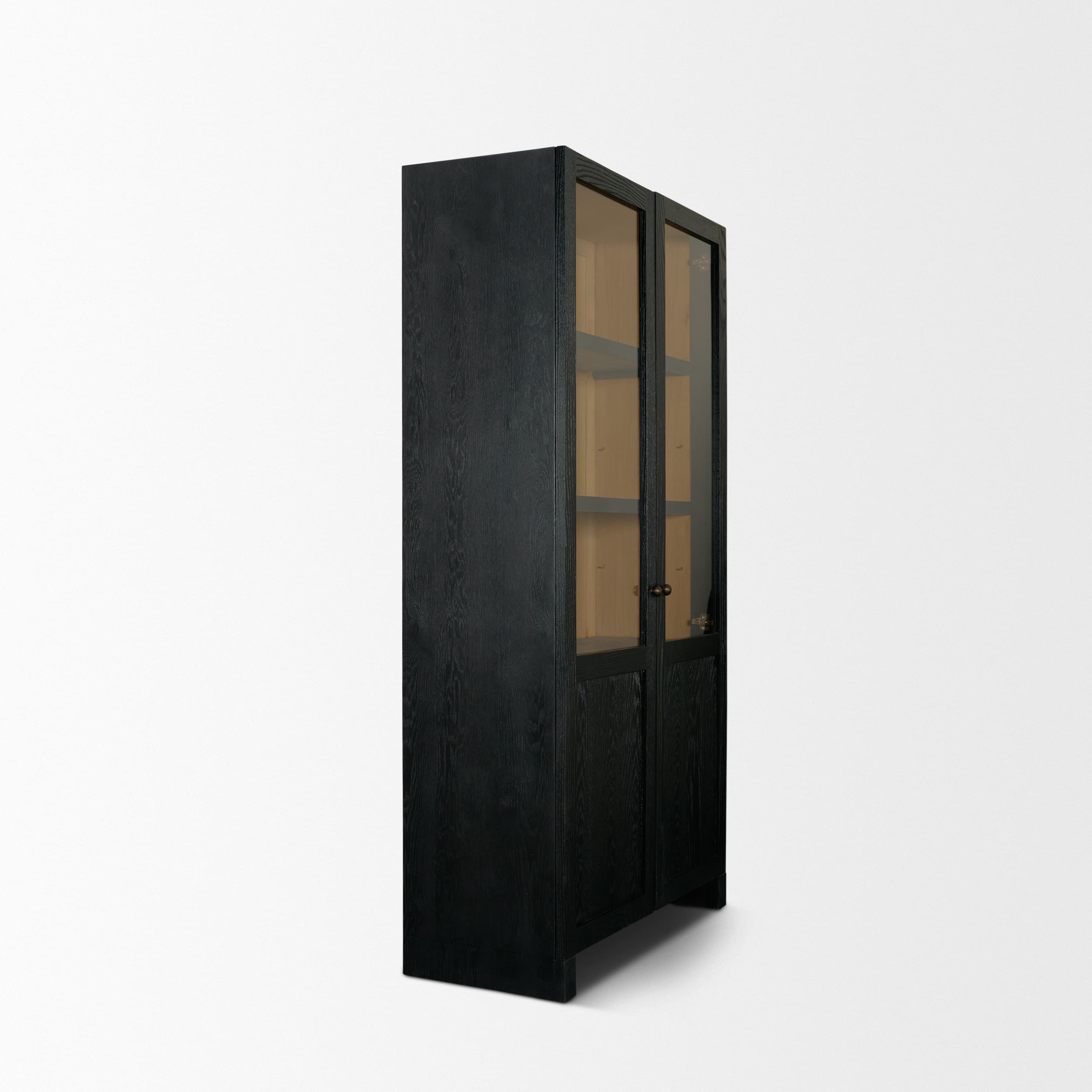 Henry Black & Light Brown Oak Wood w/ Glass Doors Curio Cabinet — product photograph
