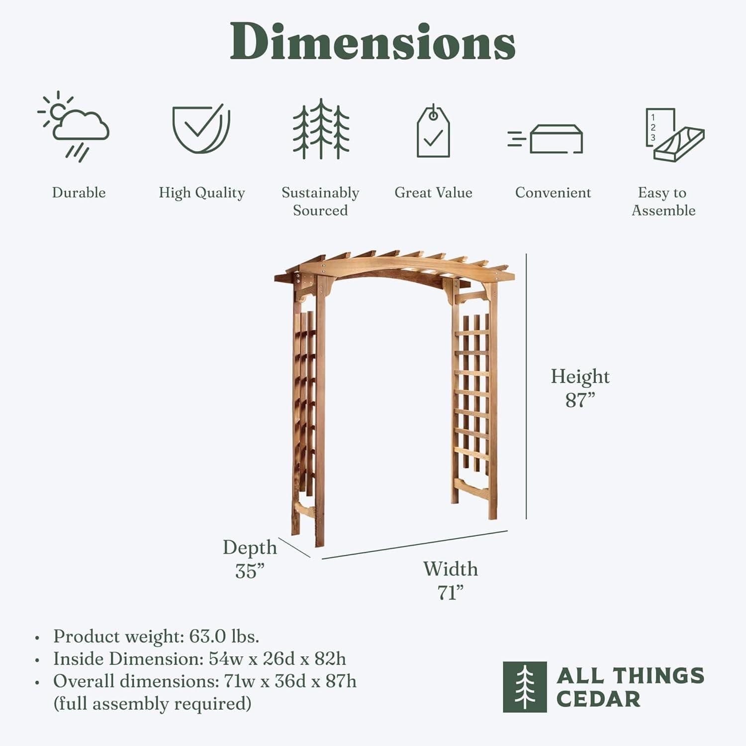 6-Ft Cedar Garden Arbor — product photograph