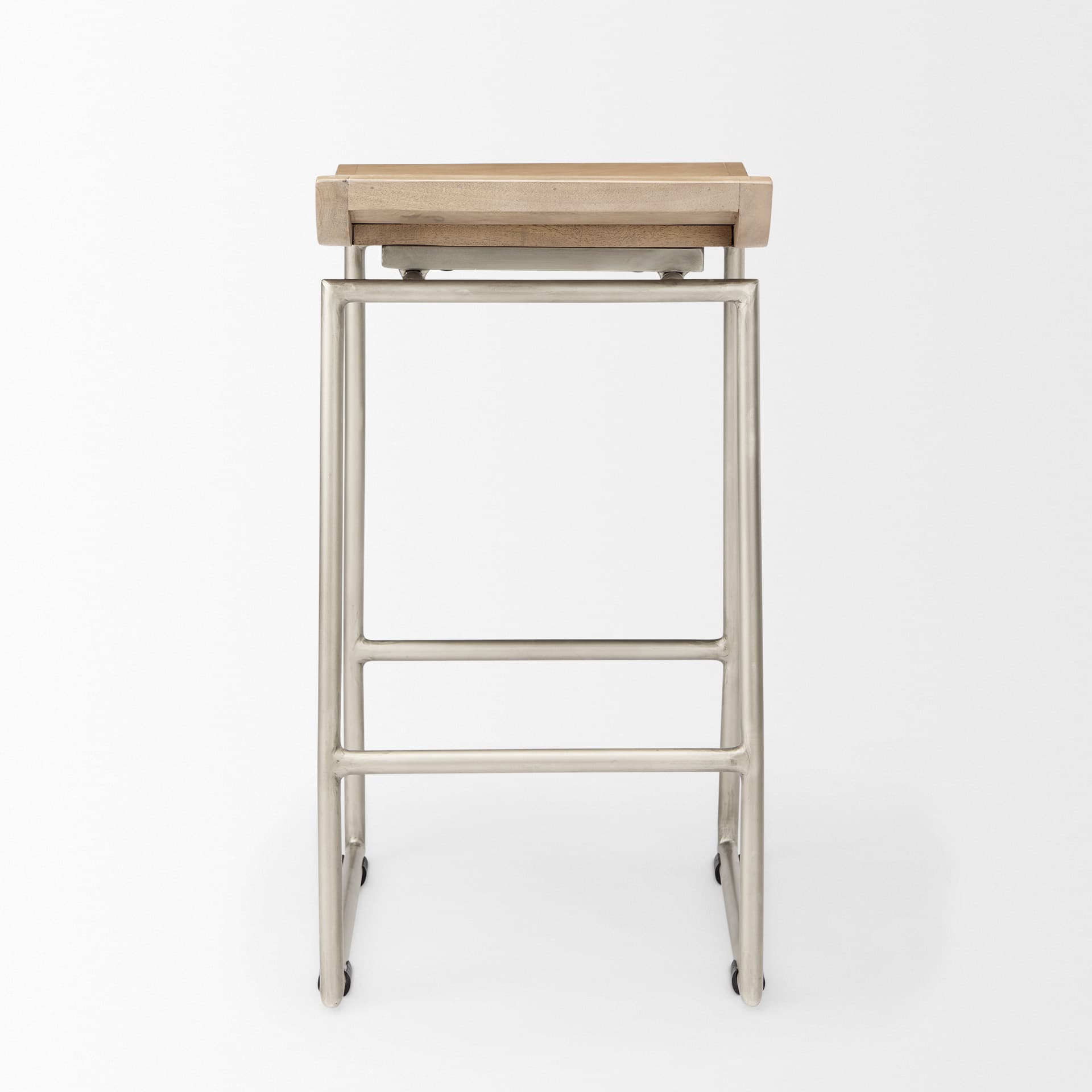 Givens Low Back 26in Seat Counter Stool | Brown Wood w/ Silver Metal — product photograph
