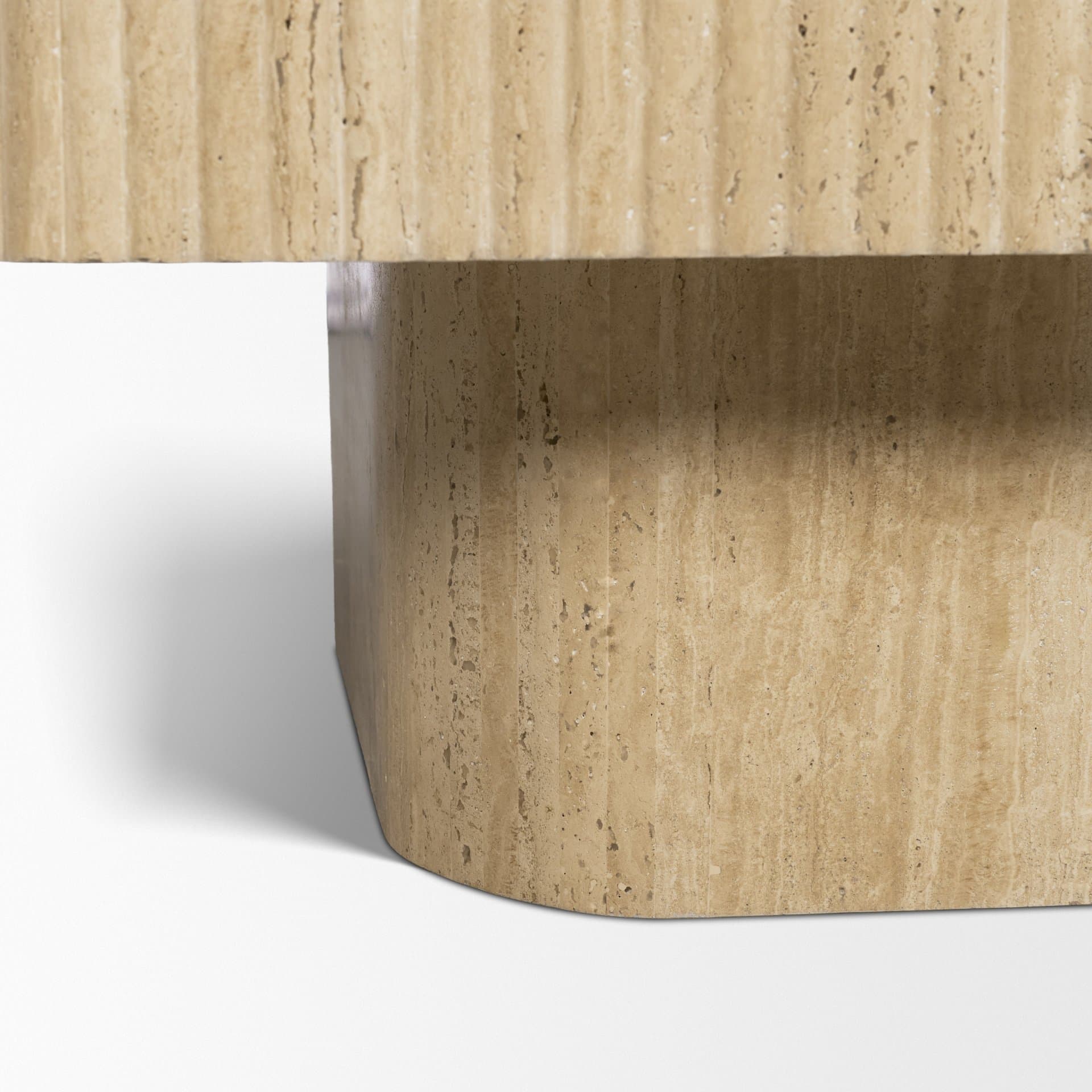 Tavora Ribbed Square Travertine Coffee Table — product photograph