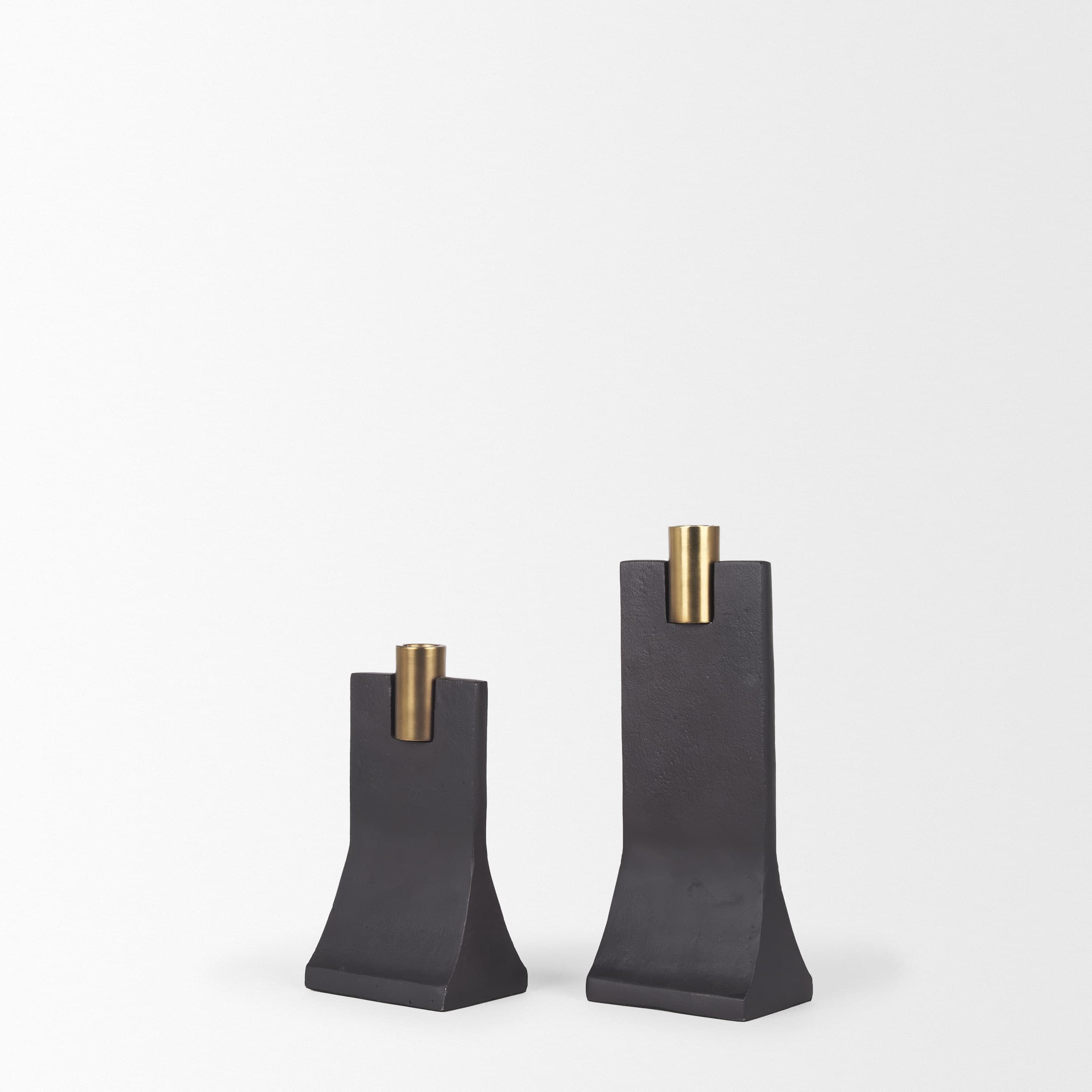 Polli Matte Black w/ Brushed Gold Metal Taper Candleholders (Set of 2) — product photograph