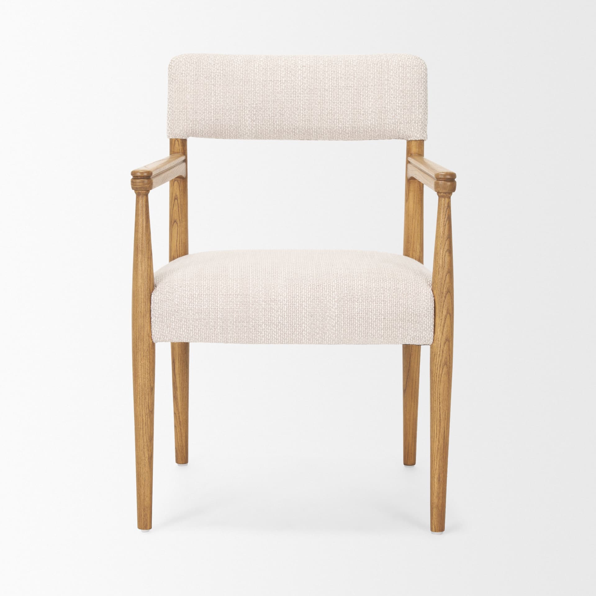 Toni Curved Back Dining Side Chair | Cream Fabric w/ Light Brown Wood — product photograph