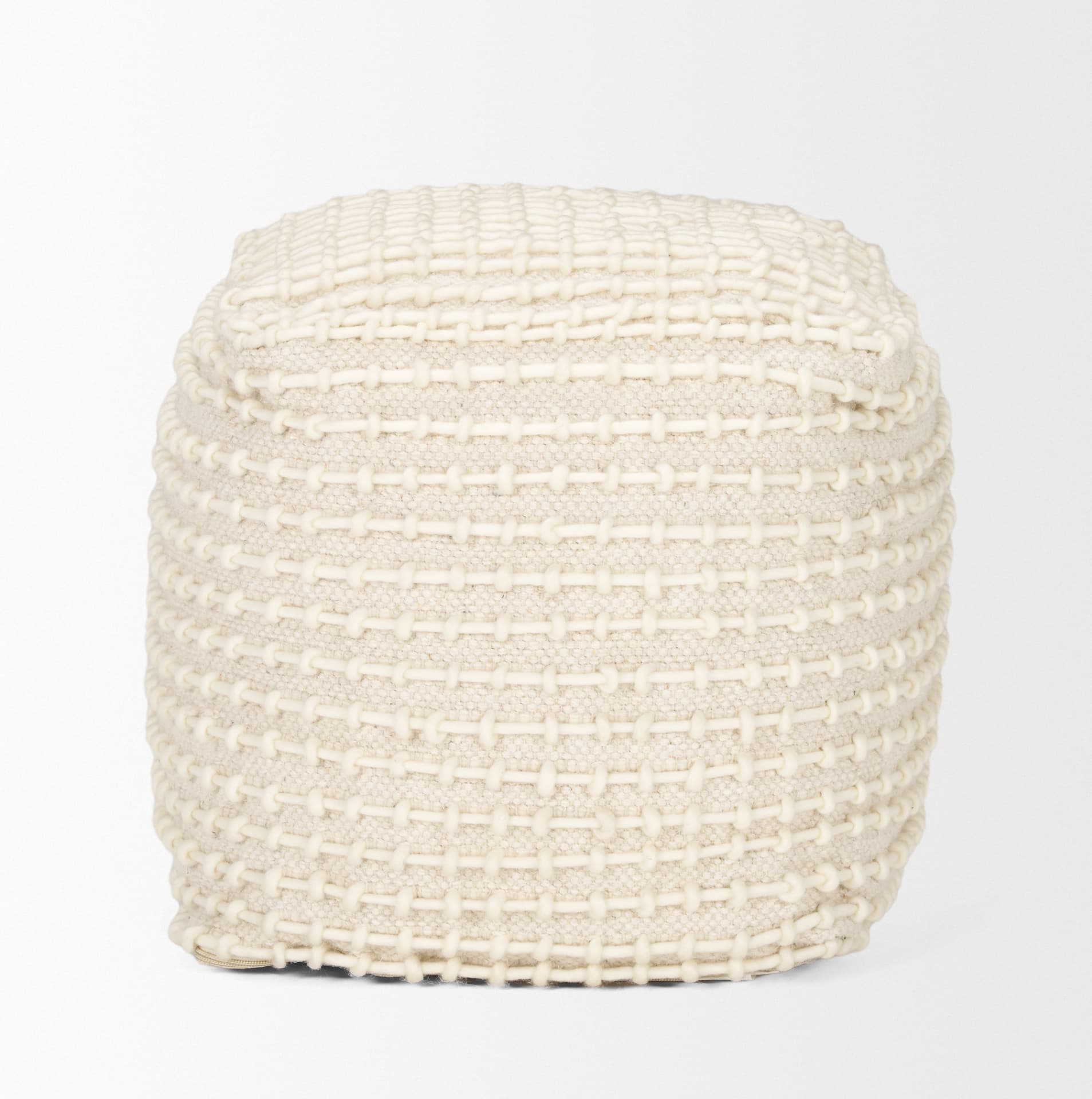 Sakaye Beige w/ Cream Stitched Patterned Pouf — product photograph