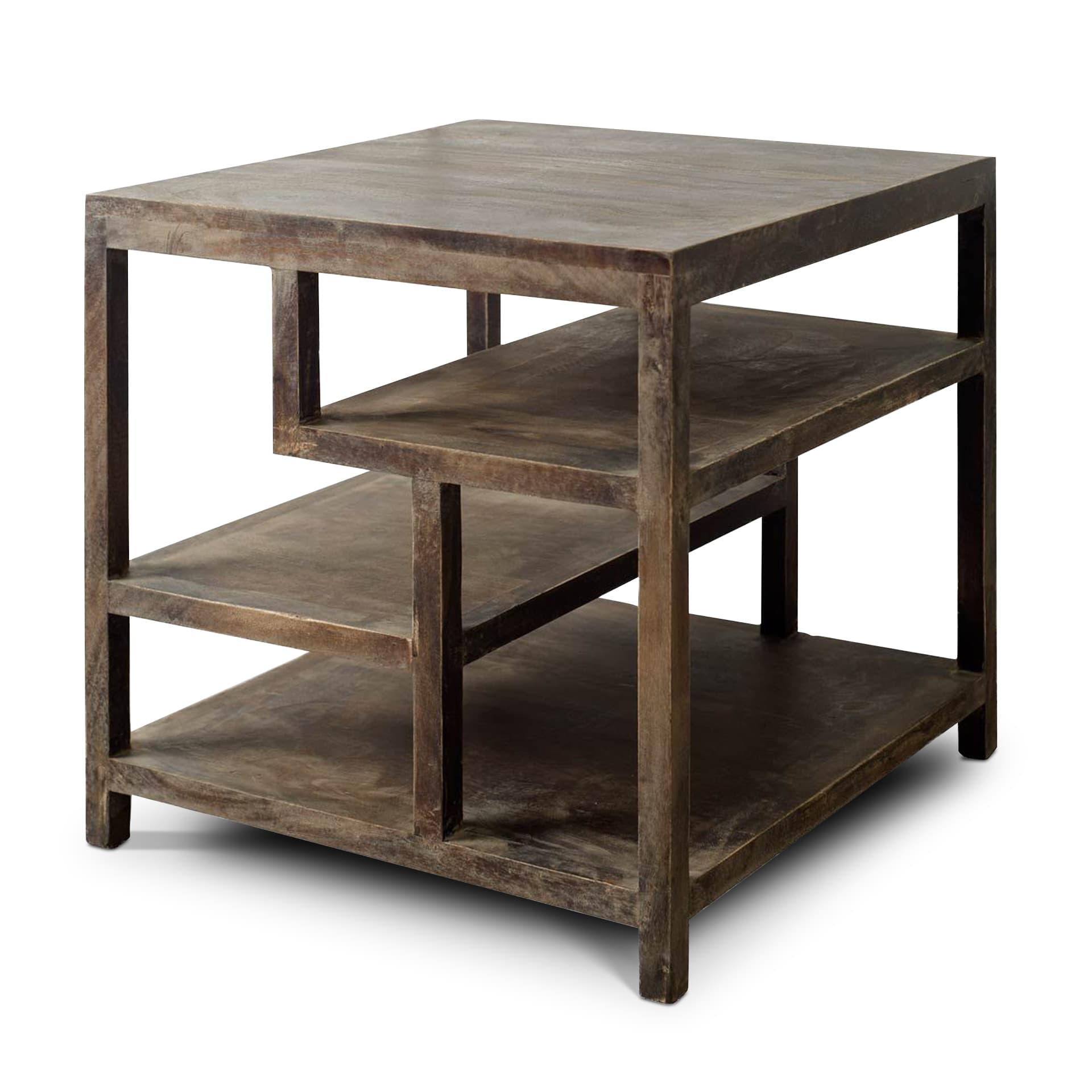 Wright II 22" x 21.9" Square Top Medium Brown Wooden Multi-Shelf End/Side Table — product photograph