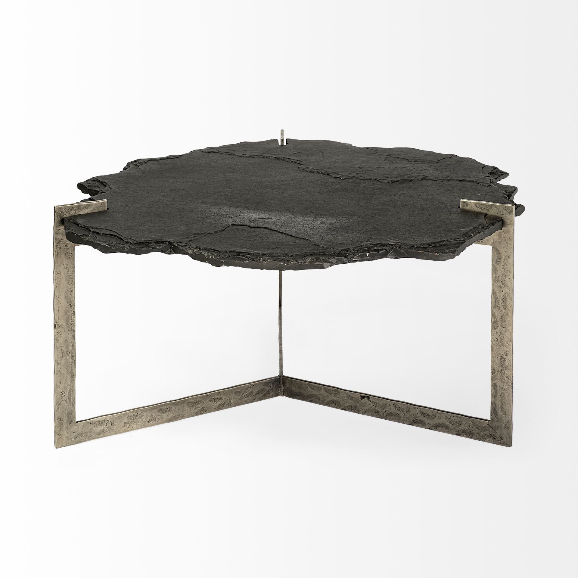 Shale 37" Irregular Live-Edge Black Slate w/Flat Iron Base Coffee Table — product photograph