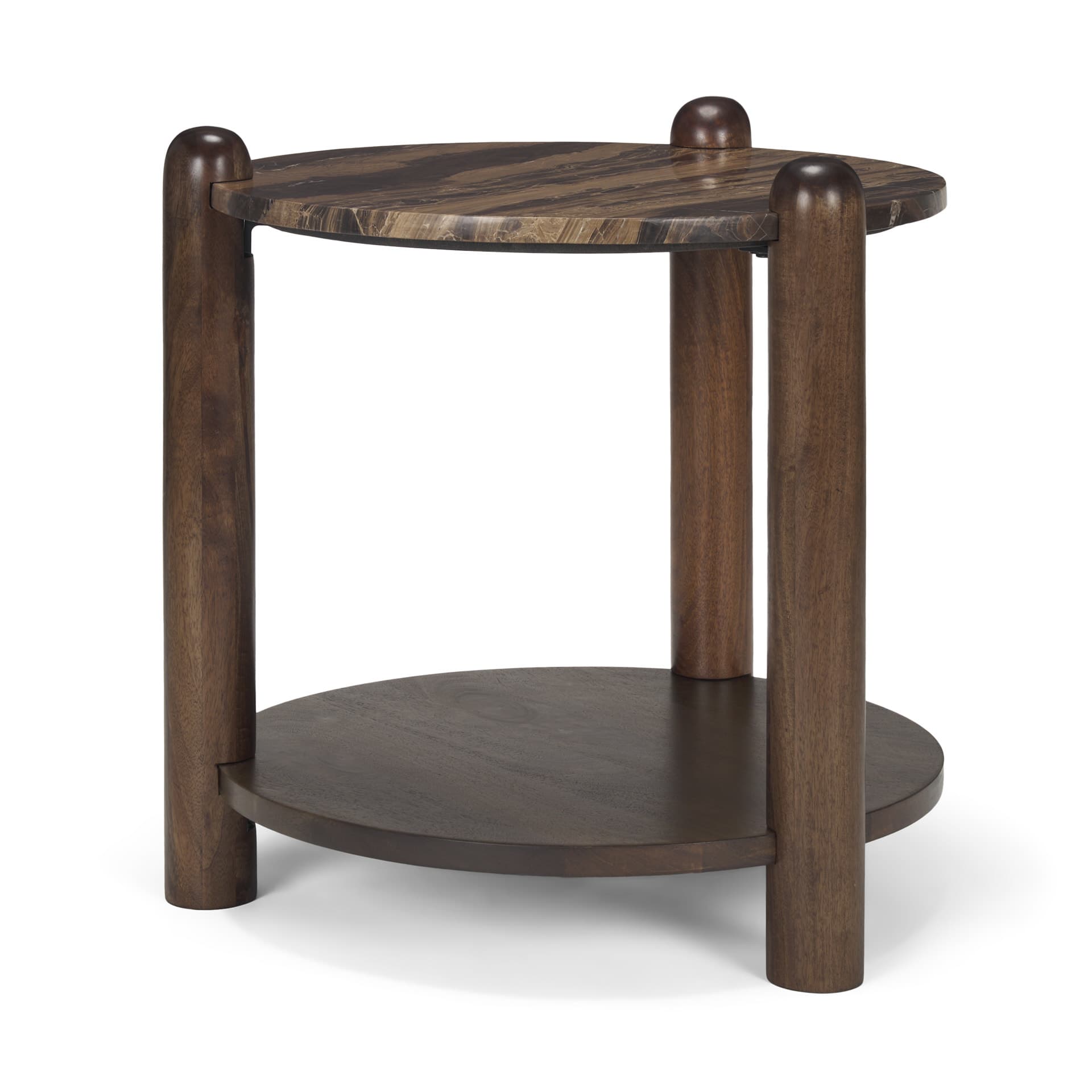 Jovia Brown Mango Wood W/ Cappuccino Marble Round Side Table — product photograph