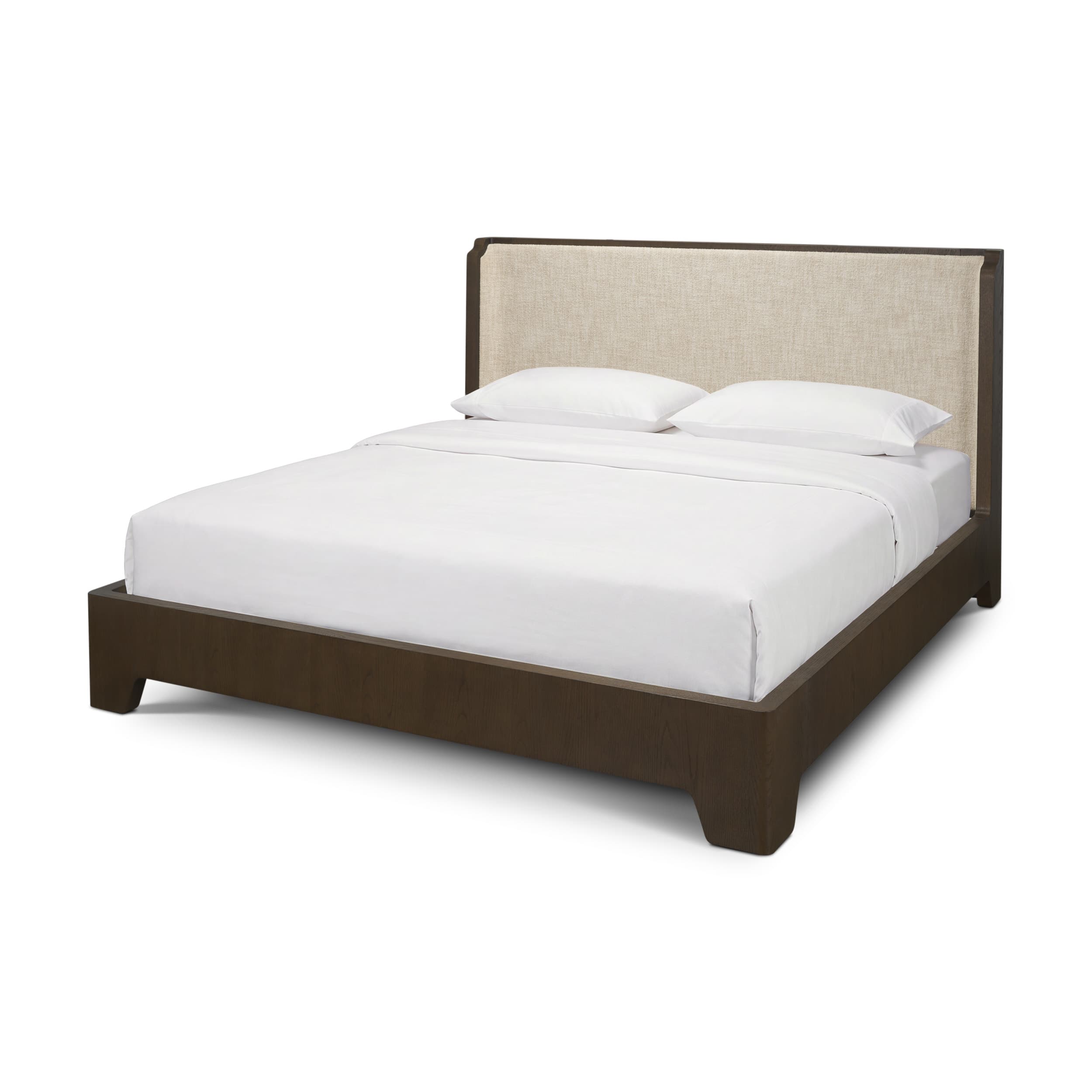 Holden King Upholstered Bedframe | Shelter Headboard | Oatmeal Performance Fabric — product photograph