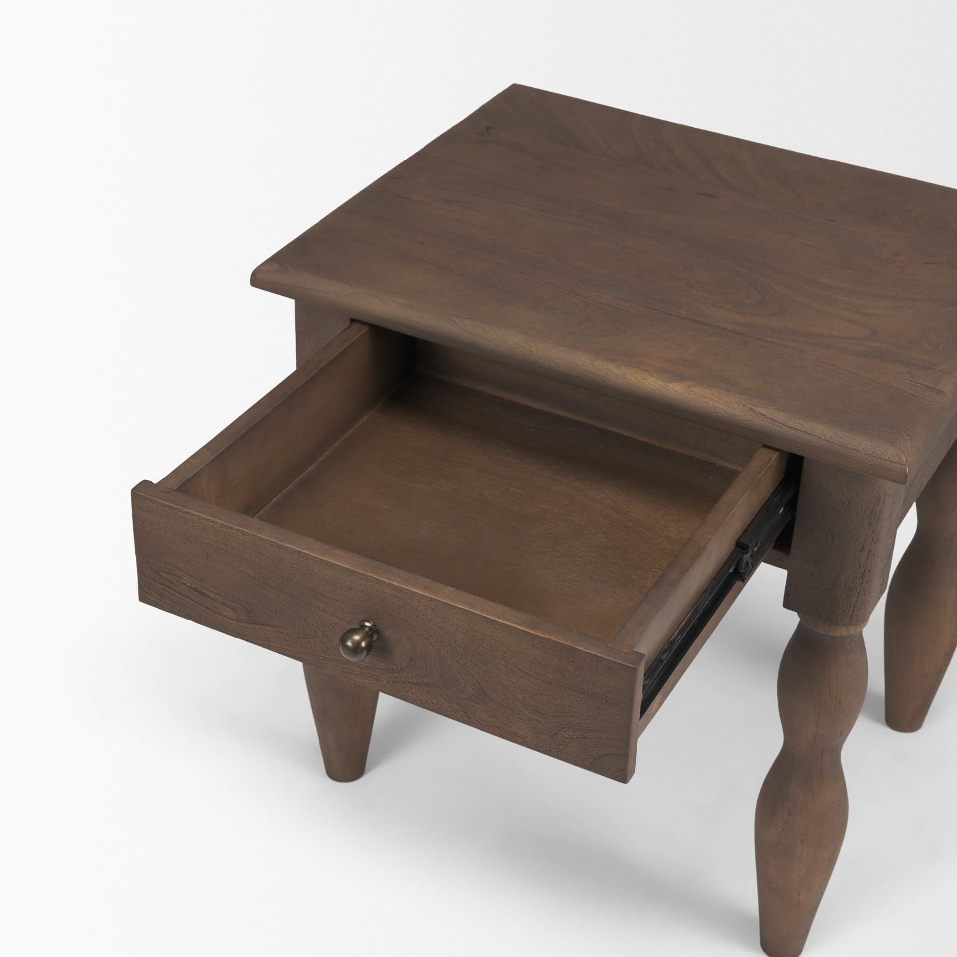 Angeline Spool Turned End Table | Dark Brown Wood | 1 Drawer — product photograph
