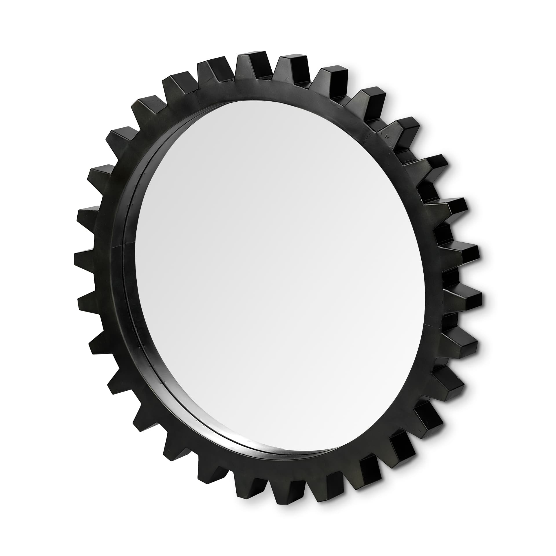 Alloy Cog 37" Round Black Metal Frame Mirror — product photograph
