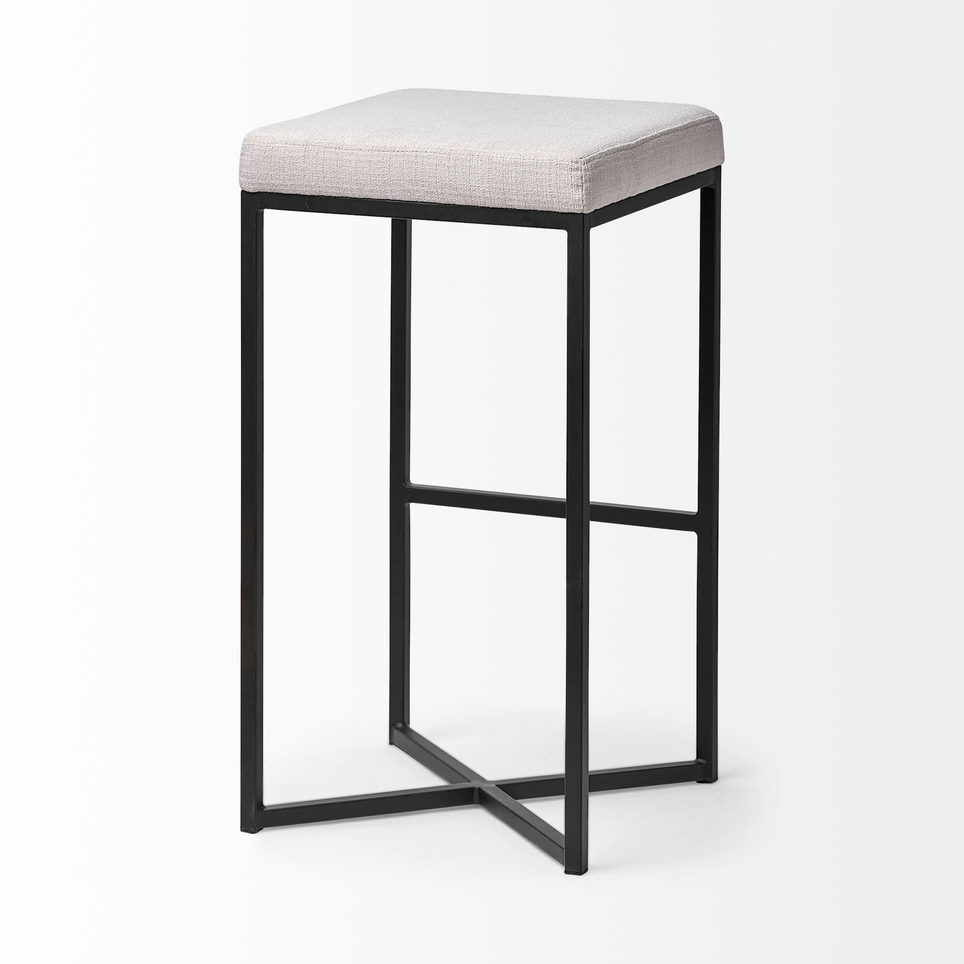 Frodo Backless 29.75in Seat Bar Stool | White Fabric w/ Black Metal — product photograph
