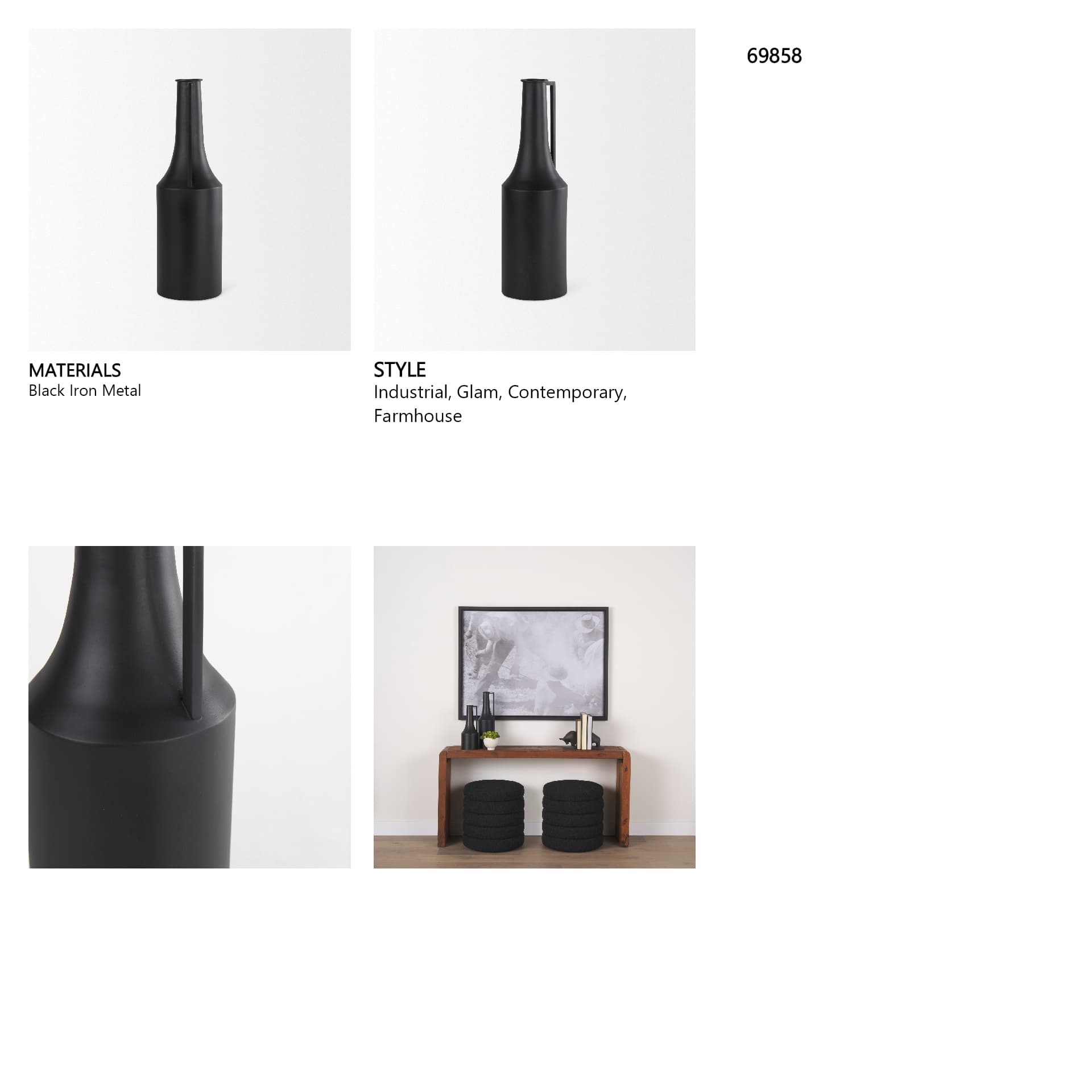 Aubrey Medium 18.0H Black Iron Flower Jug Vase — in a styled room