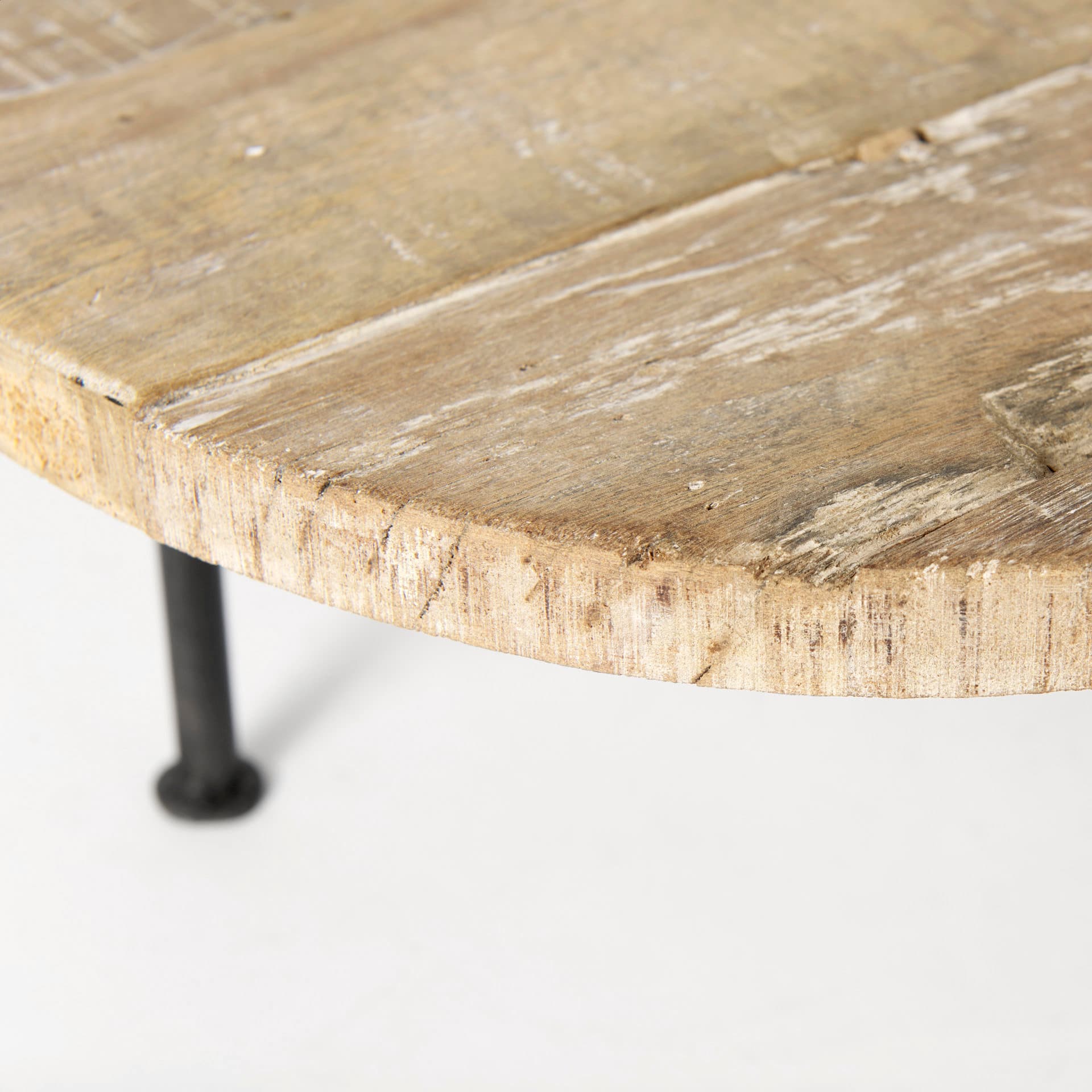 Cedric 15L x 15W x 4.5H Round Light Brown Wood w/ Black Metal Legs Decorative Display Stand — product photograph