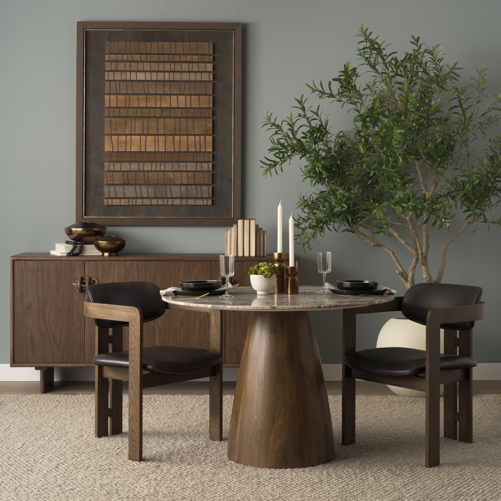 Varenna 4 Door Dark Brown Wood w/ Rope Handles Sideboard — product photograph
